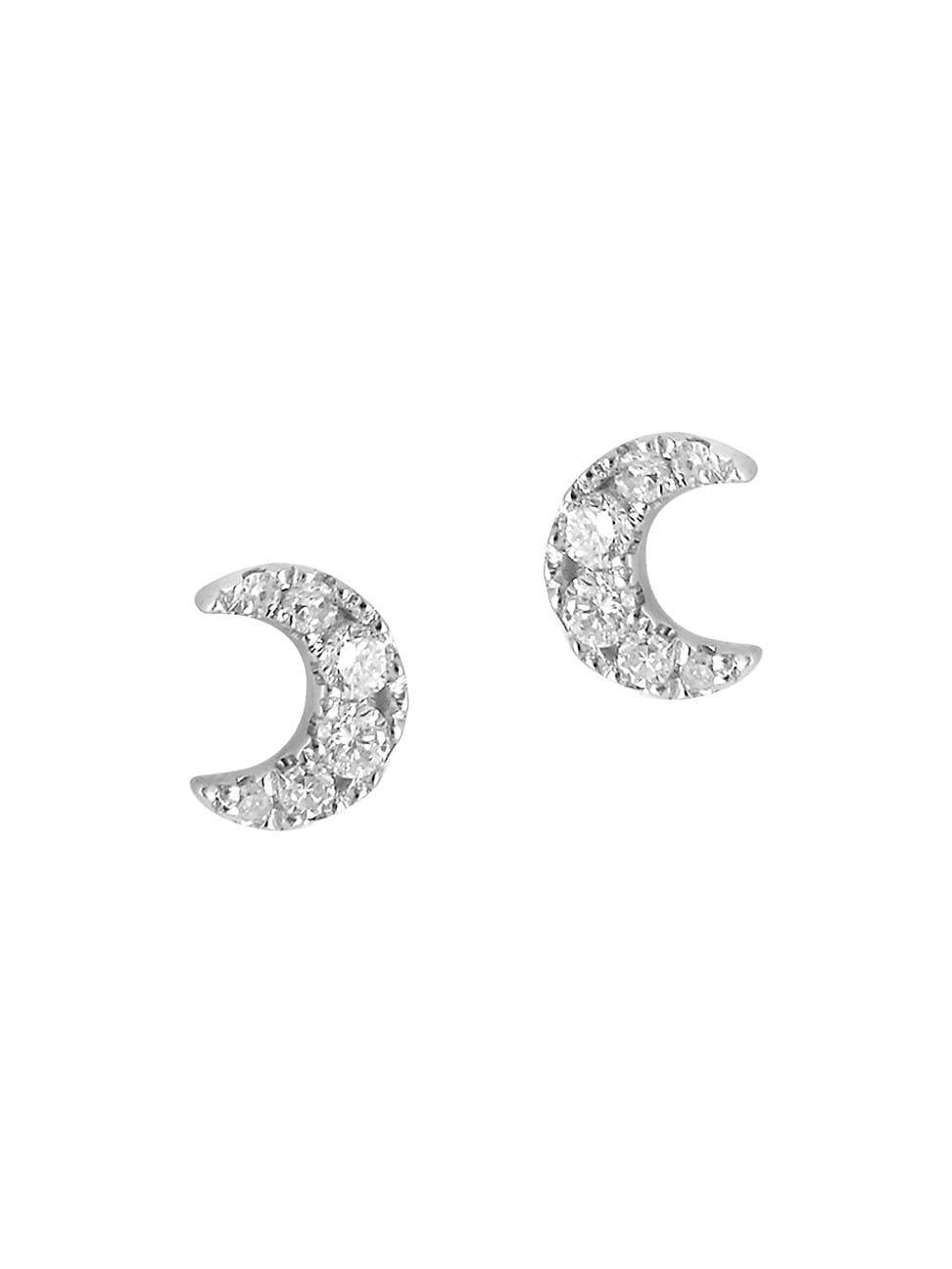 Womens Magic Touch 18K White Gold & Diamond Moon Stud Earrings Product Image