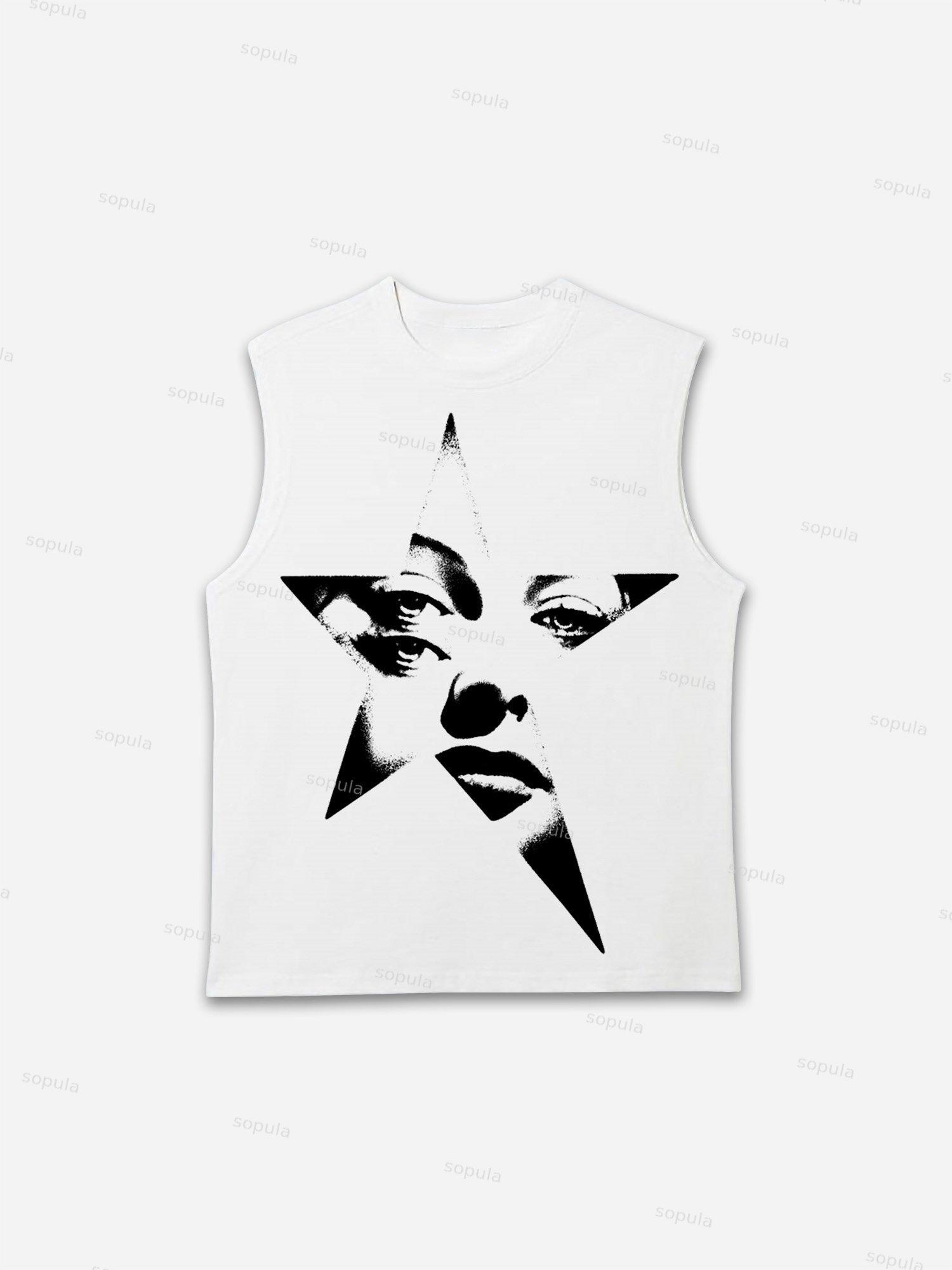 Vintage Abstract Portrait Print Graphic Tank Top Product Image