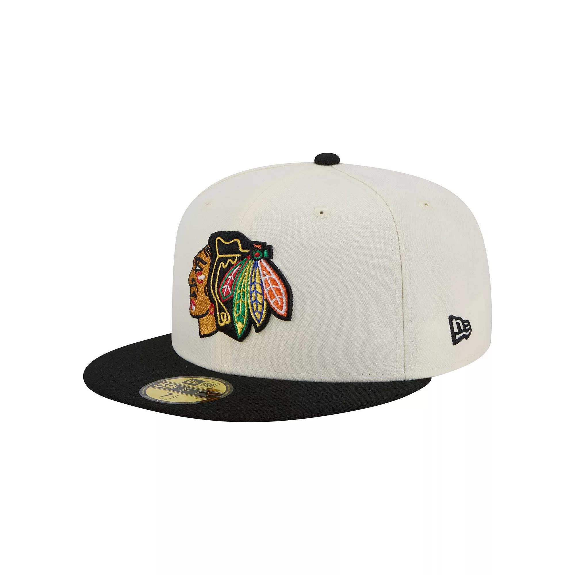 Men's New Era  White Chicago Blackhawks Chrome Two-Toned 59FIFTY Fitted Hat, Size: 6 7/8, Beige Product Image