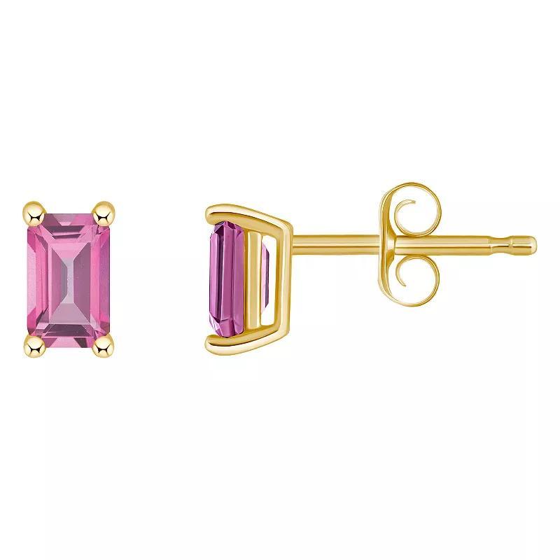 14k Gold Emerald Cut Birthstone Stud Earrings, Womens, Pink Topaz Jun Product Image