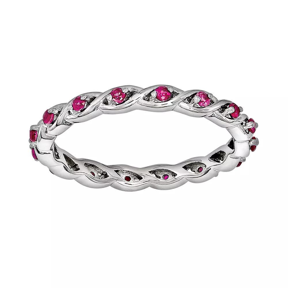 Stacks & Stones Sterling Silver Lab-Created Ruby Stack Ring, Women's,  Product Image
