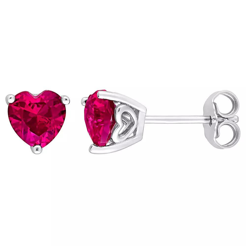 Stella Grace Sterling Silver & Gemstone Heart Stud Earrings, Women's, Created Red Product Image