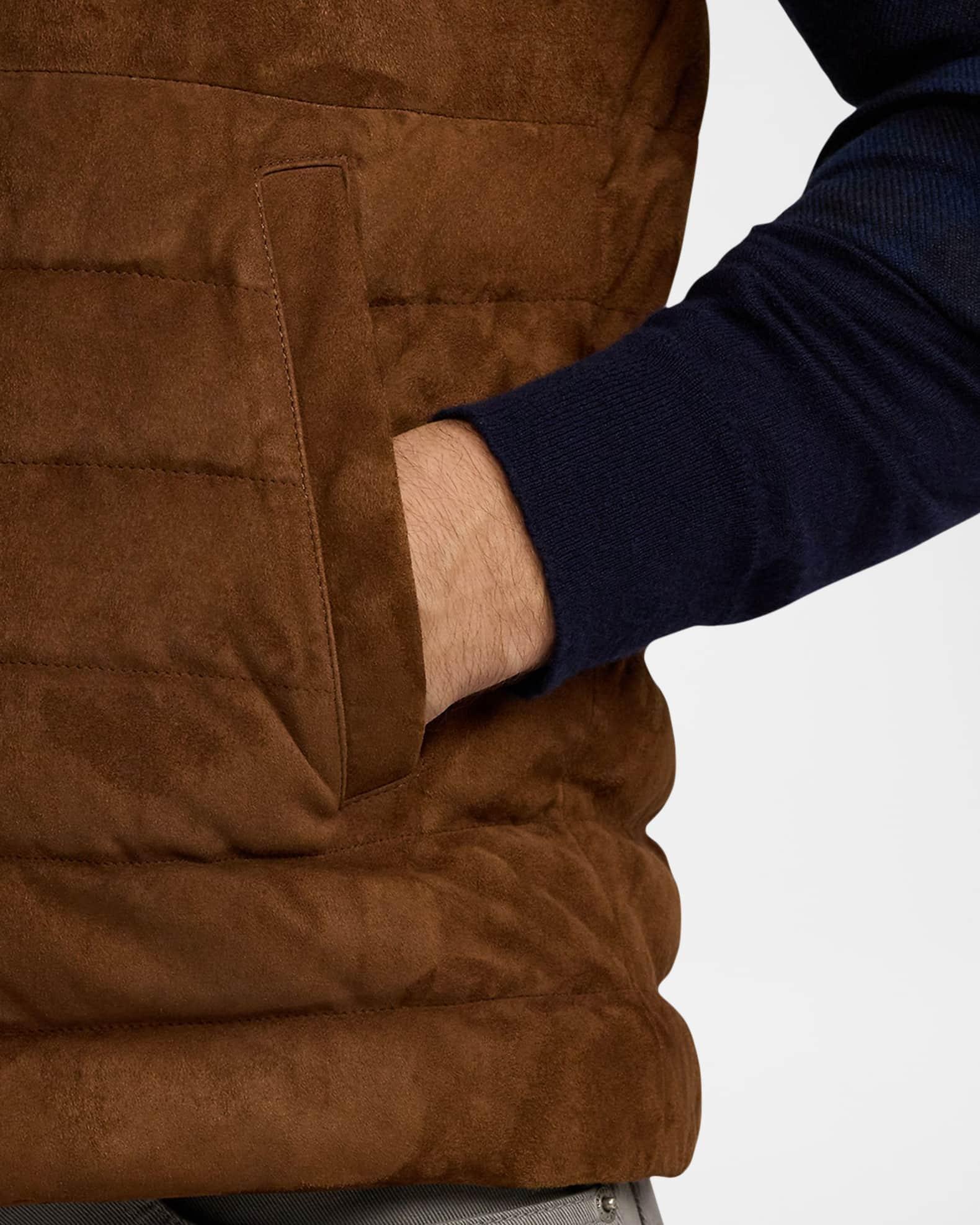 Men's Quilted Suede Down Vest Product Image