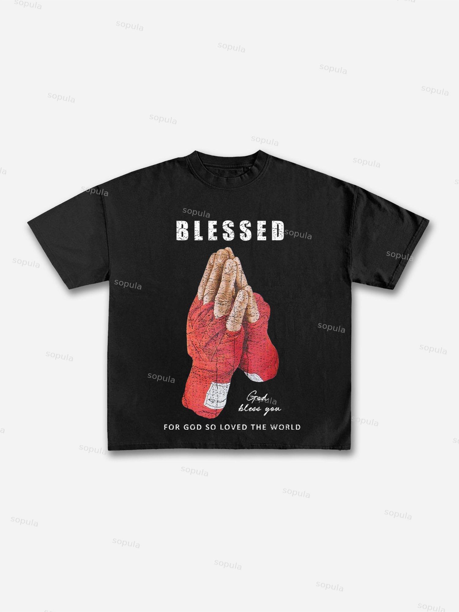 Blessed Prayer Graphic Print Cotton T-shirt Product Image