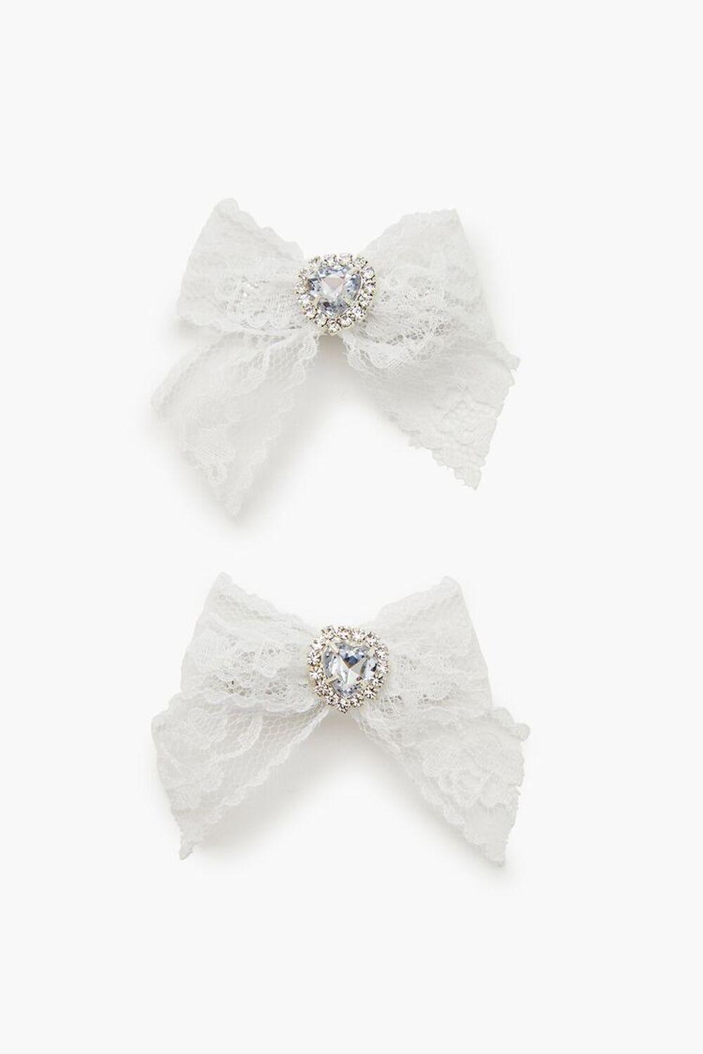 Lace Bow Faux Gem Hair Clip Set | Forever 21 Product Image