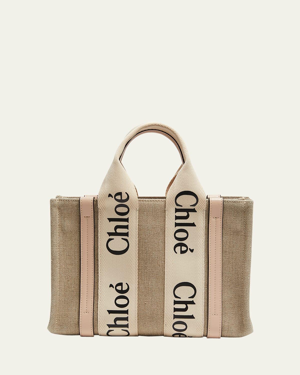 Woody Small Tote Bag in Linen with Crossbody Strap Product Image