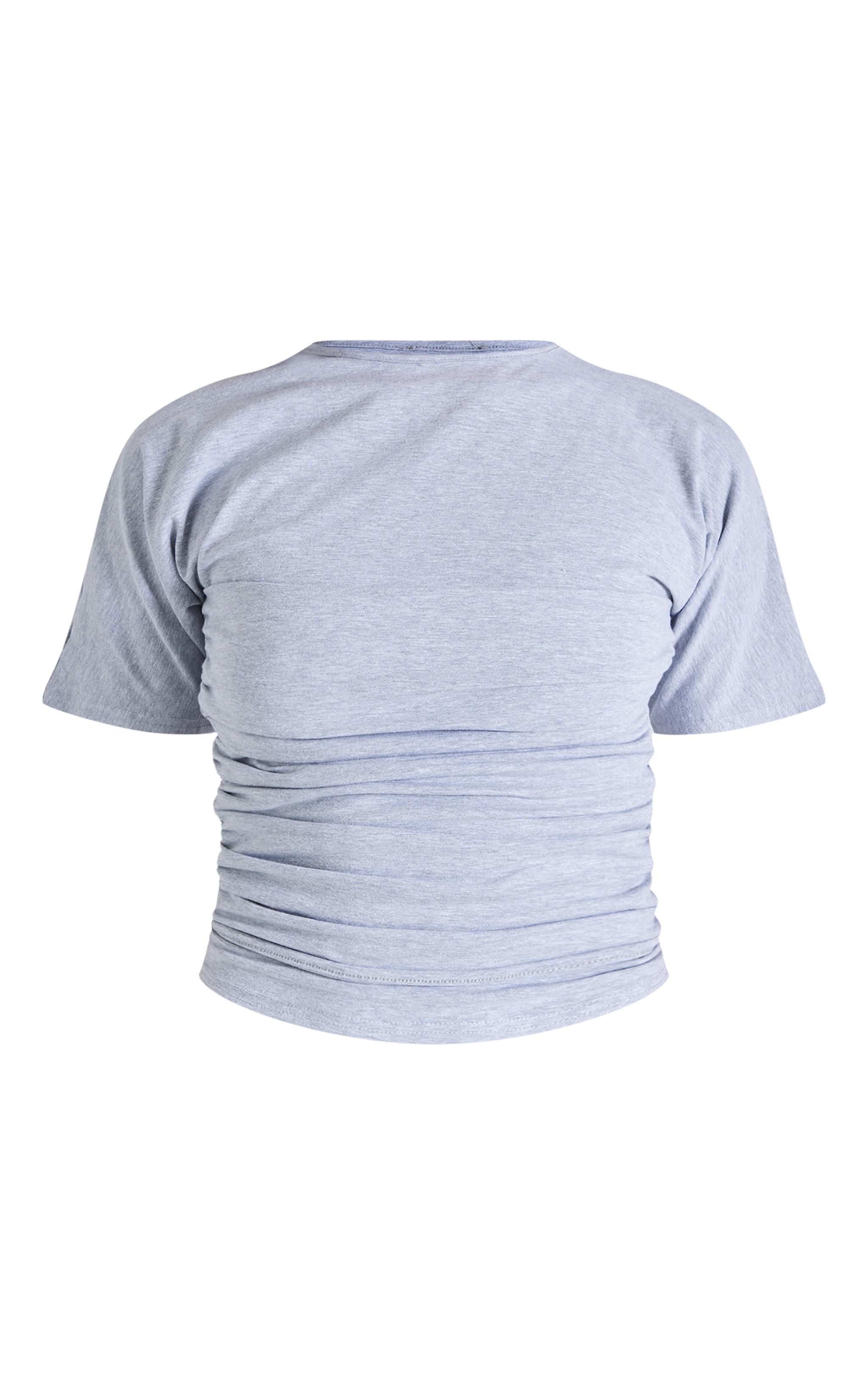 Grey Marl Cotton Cinched Waist T Shirt Product Image