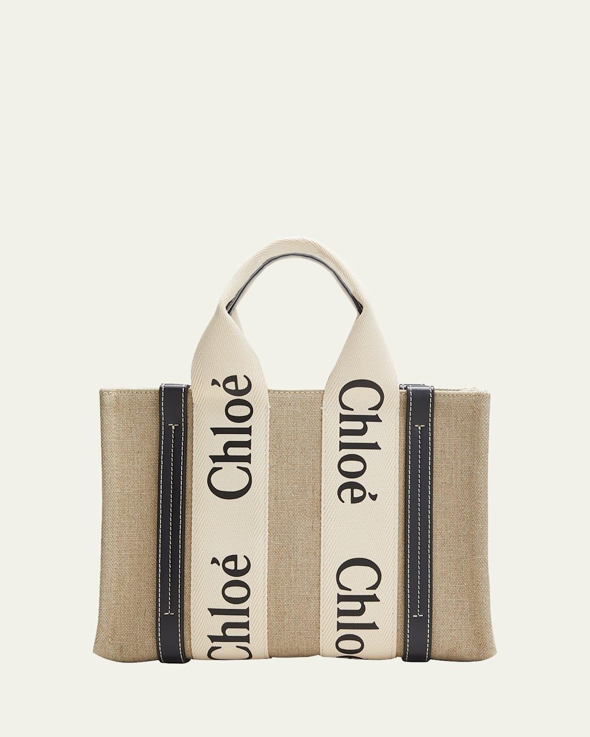 Woody Small Tote Bag in Linen with Crossbody Strap Product Image