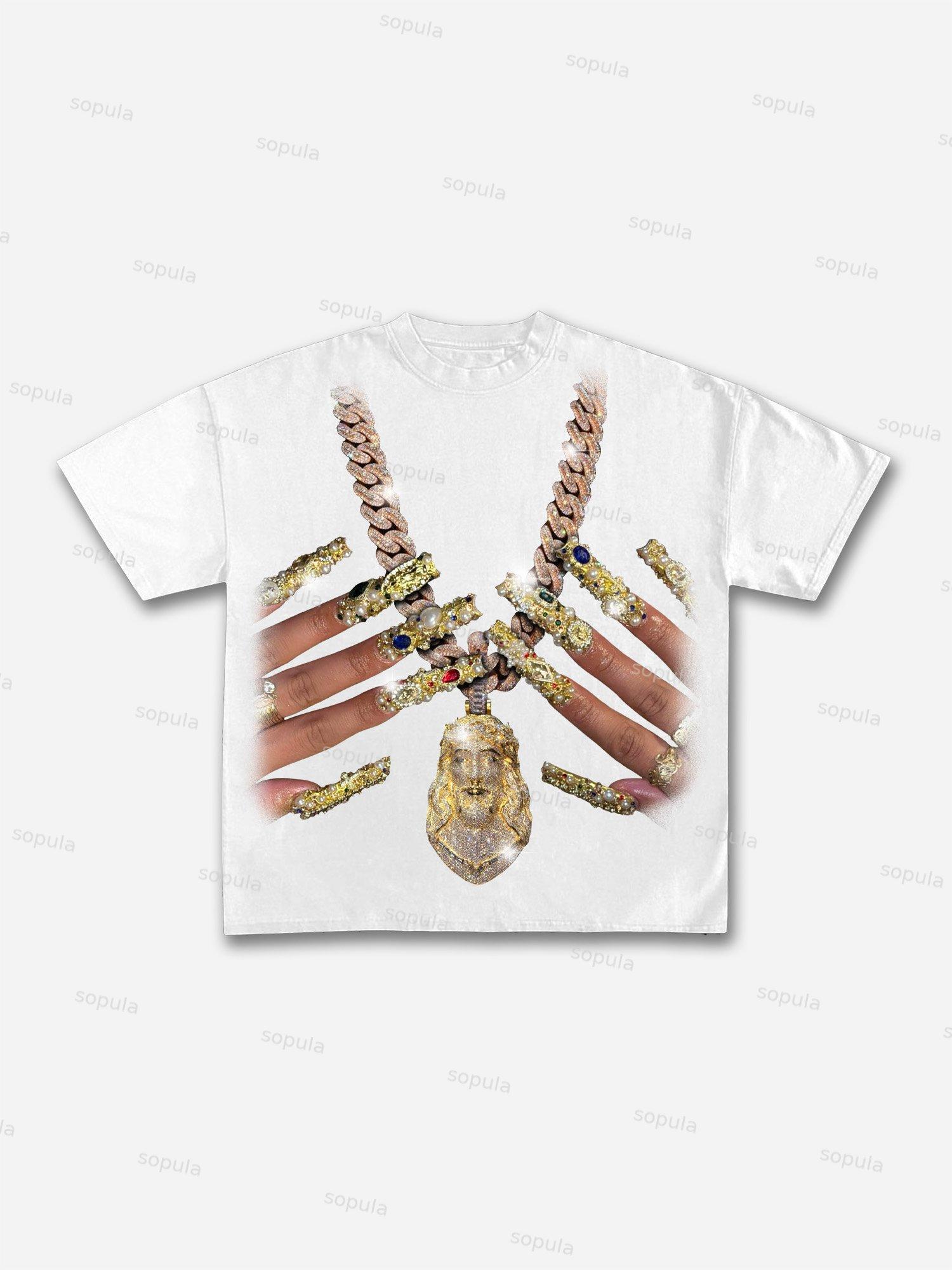 Vintage God Jesus Jewelry Nail Art Graphic Cotton T-shirt Product Image