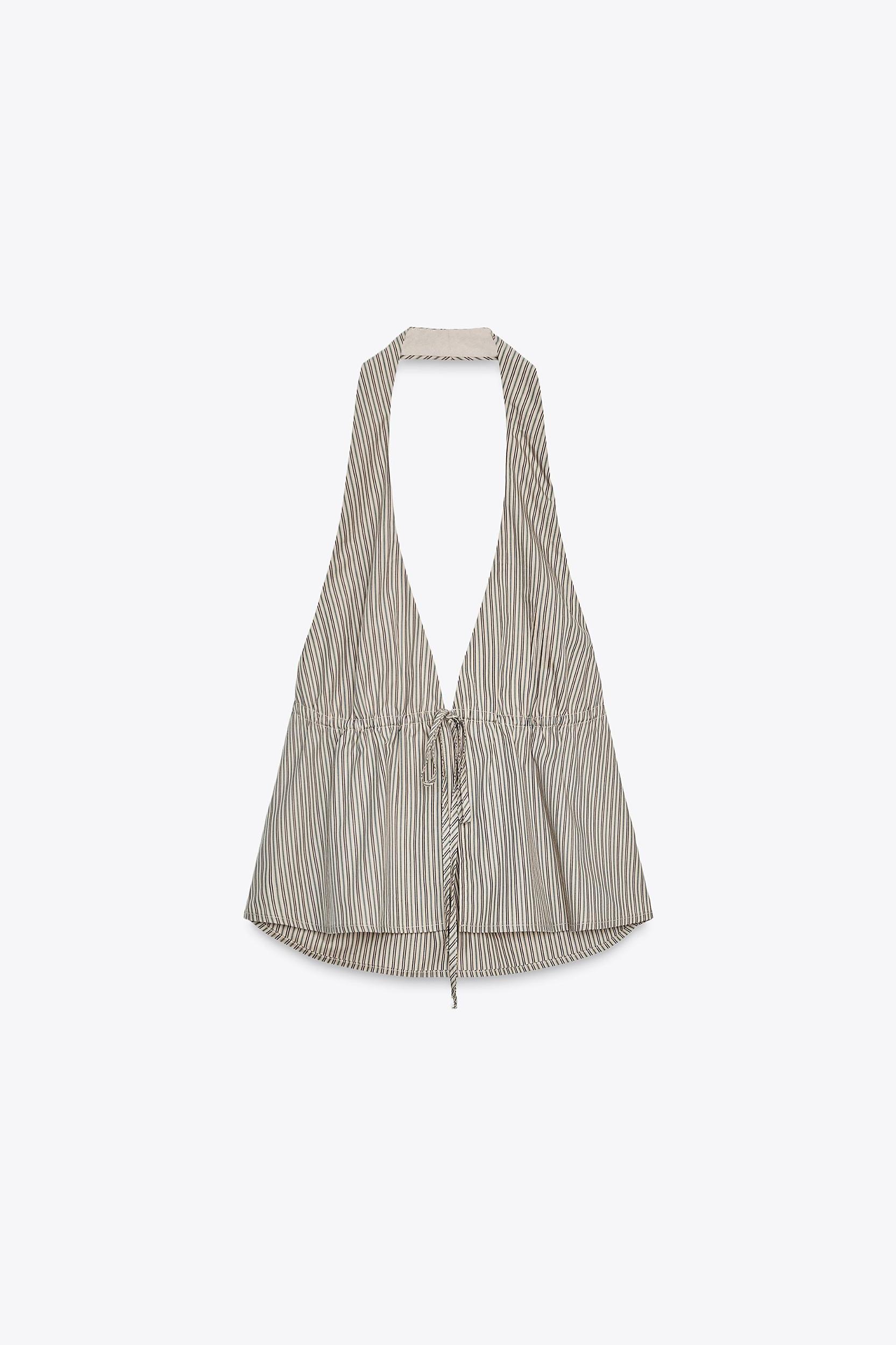 STRIPED POPLIN HALTER TOP Product Image