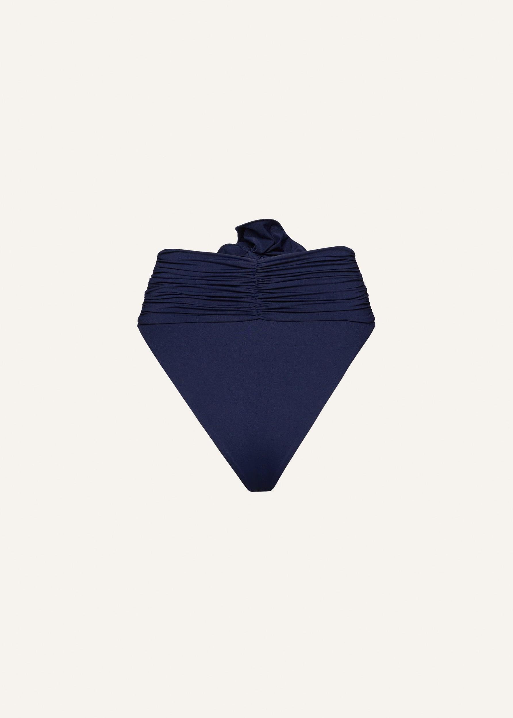 High-waisted flower appliqué swim bottom in navy Product Image