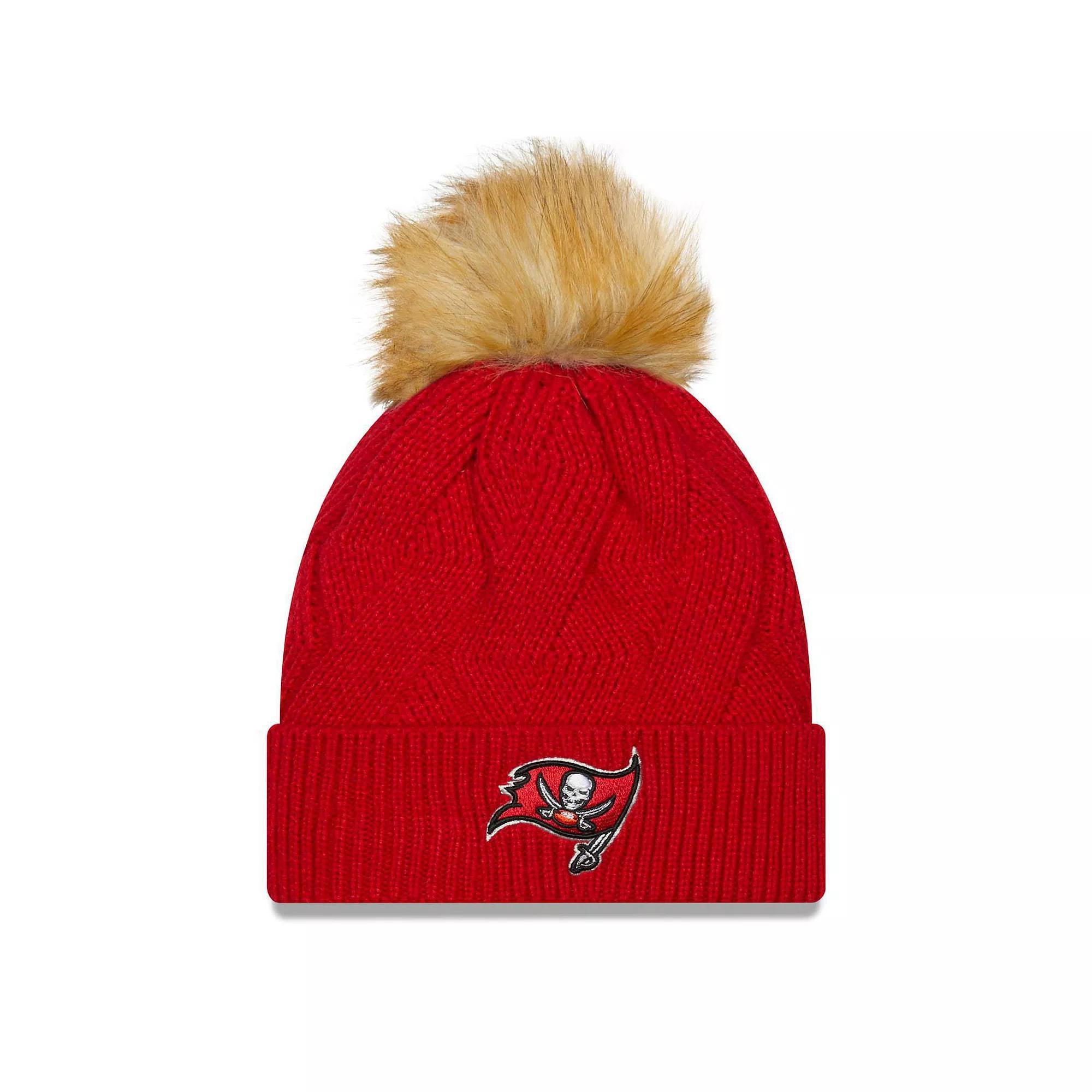 Women's New Era Red Tampa Bay Buccaneers Snowy Cuffed Knit Hat with Pom Product Image
