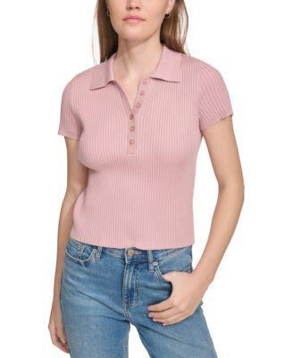 Calvin Klein Jeans Womens Ribbed Short-Sleeve Polo Shirt Product Image