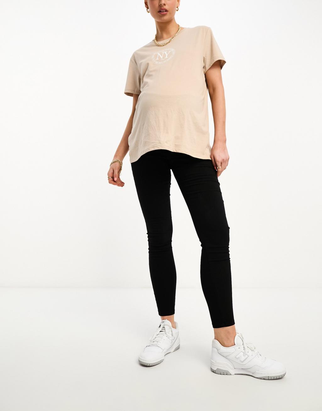 Mamalicious Maternity jeggings with over the bump band in black Product Image