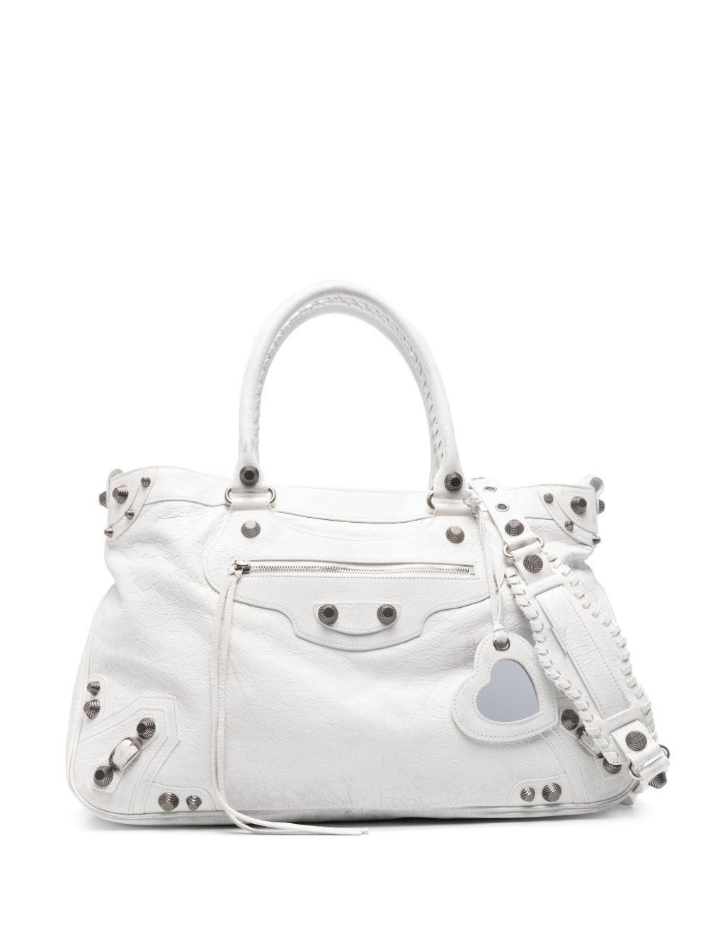 BALENCIAGA Neo Cagole Xl Leather Tote Bag In Weiss Product Image