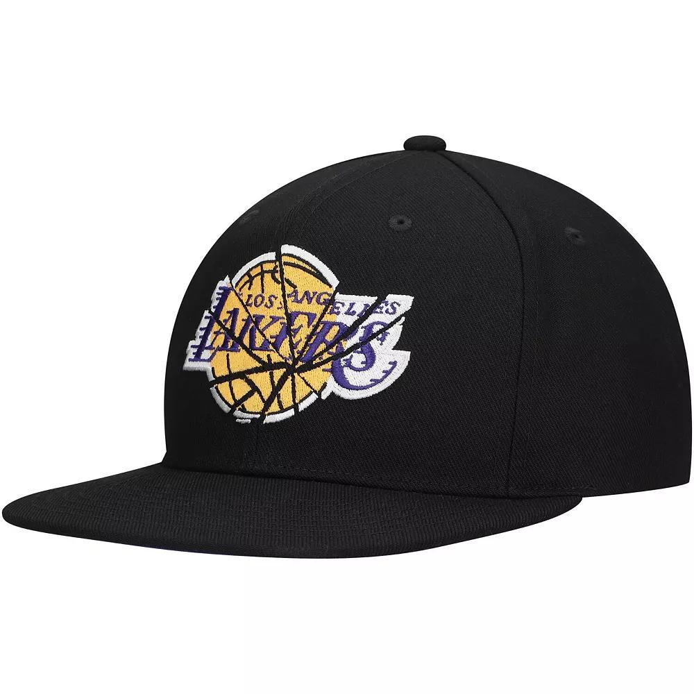 Men's Mitchell & Ness Black Los Angeles Lakers Shattered Snapback Hat Product Image