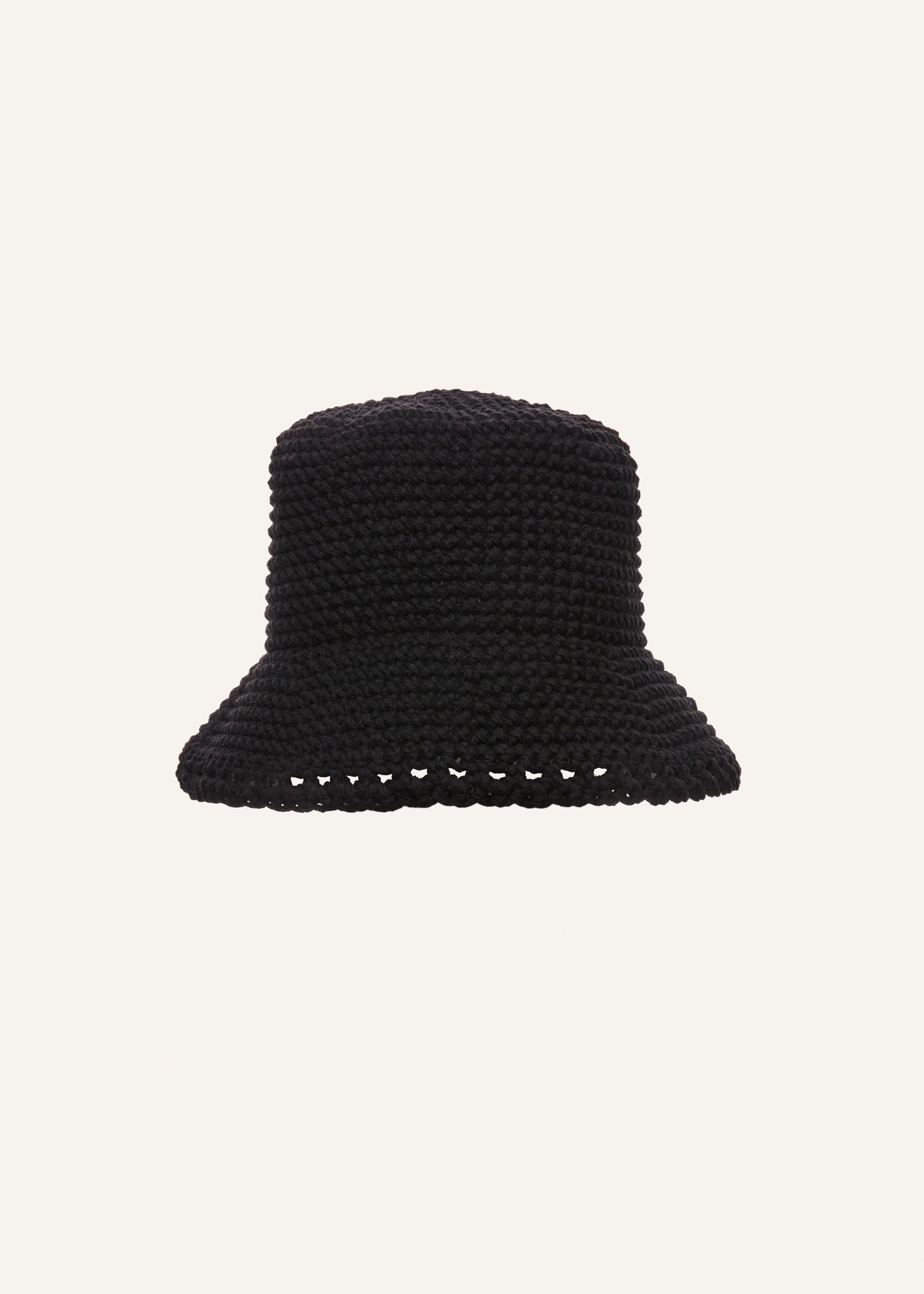 Handmade wide brim crochet bucket hat in black Product Image