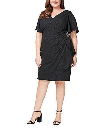 Sl Fashions Plus Size Shimmer-Knit Surplice Dress Product Image