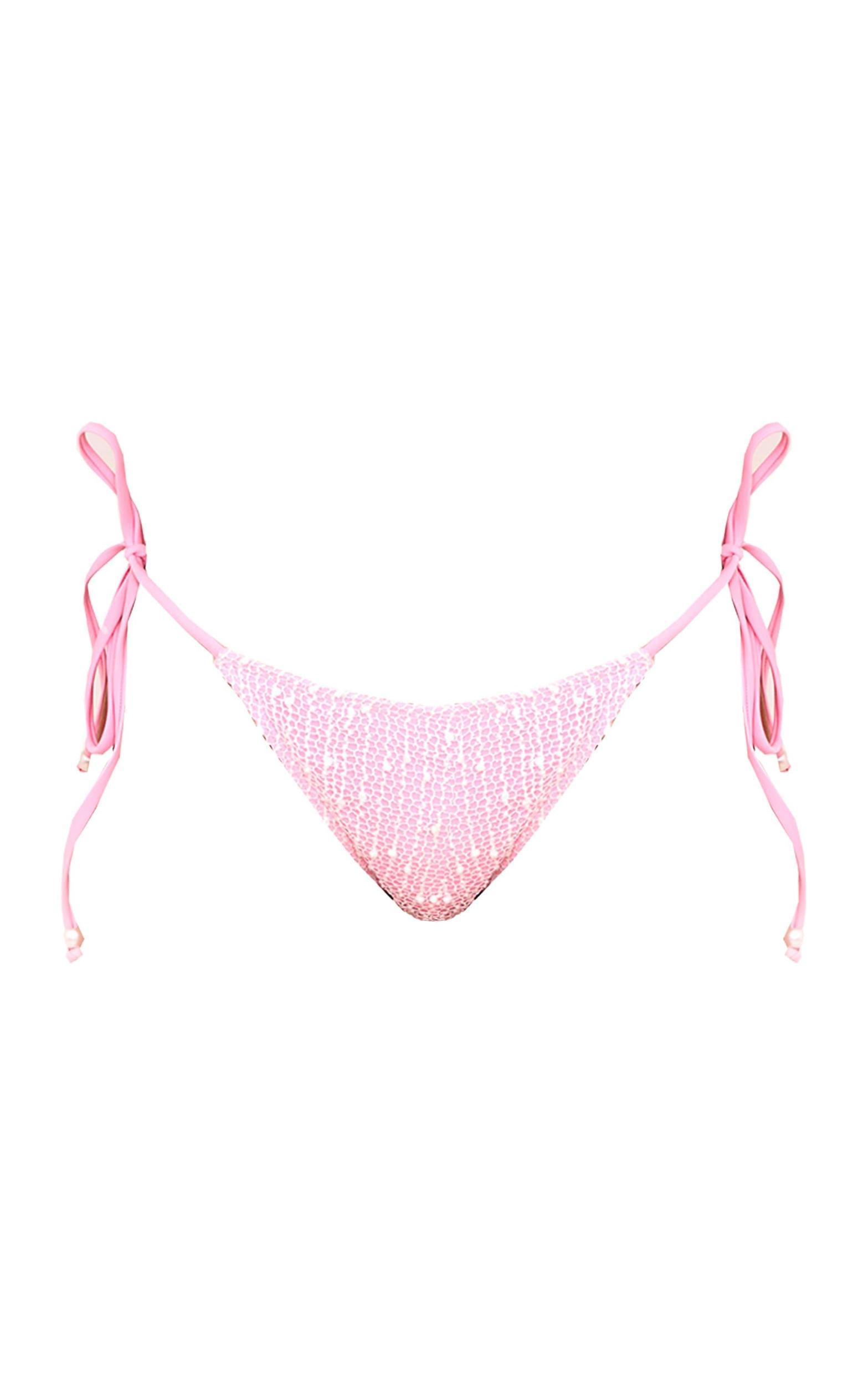 Pink Textured Overlay Tie Side Bikini Bottoms Product Image