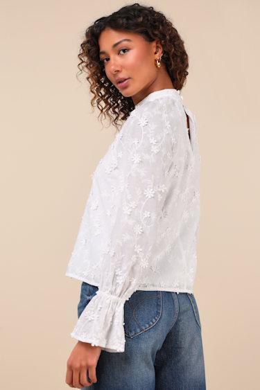 Charismatic Romantic White Embroidered Top Product Image