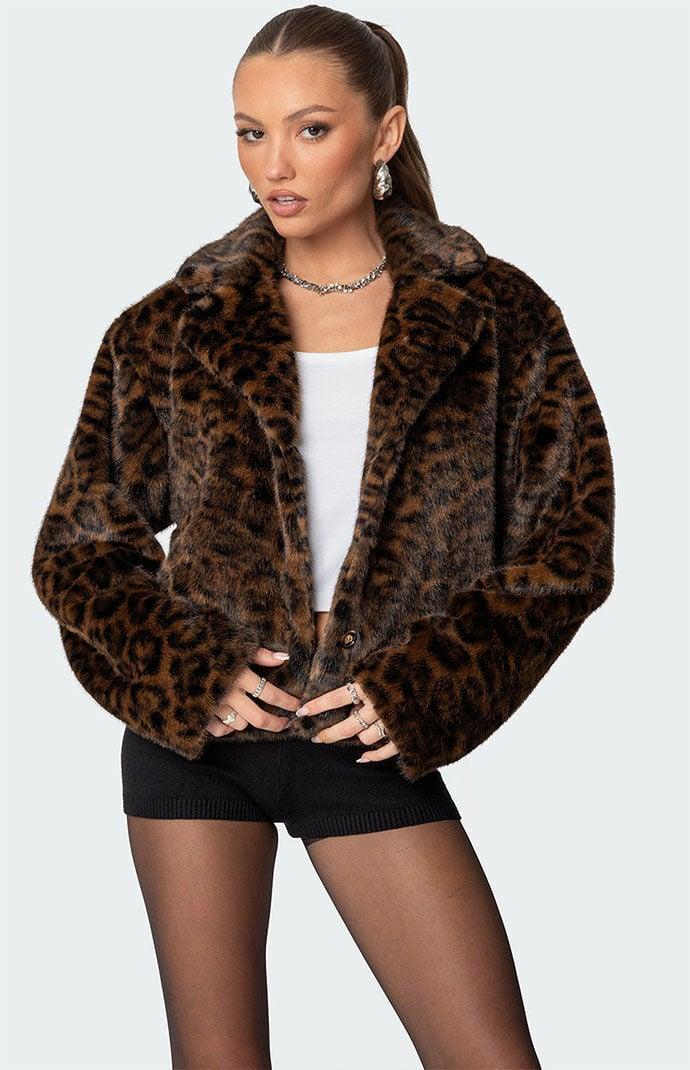 Edikted Women's Lady Leopard Faux Fur Jacket Product Image