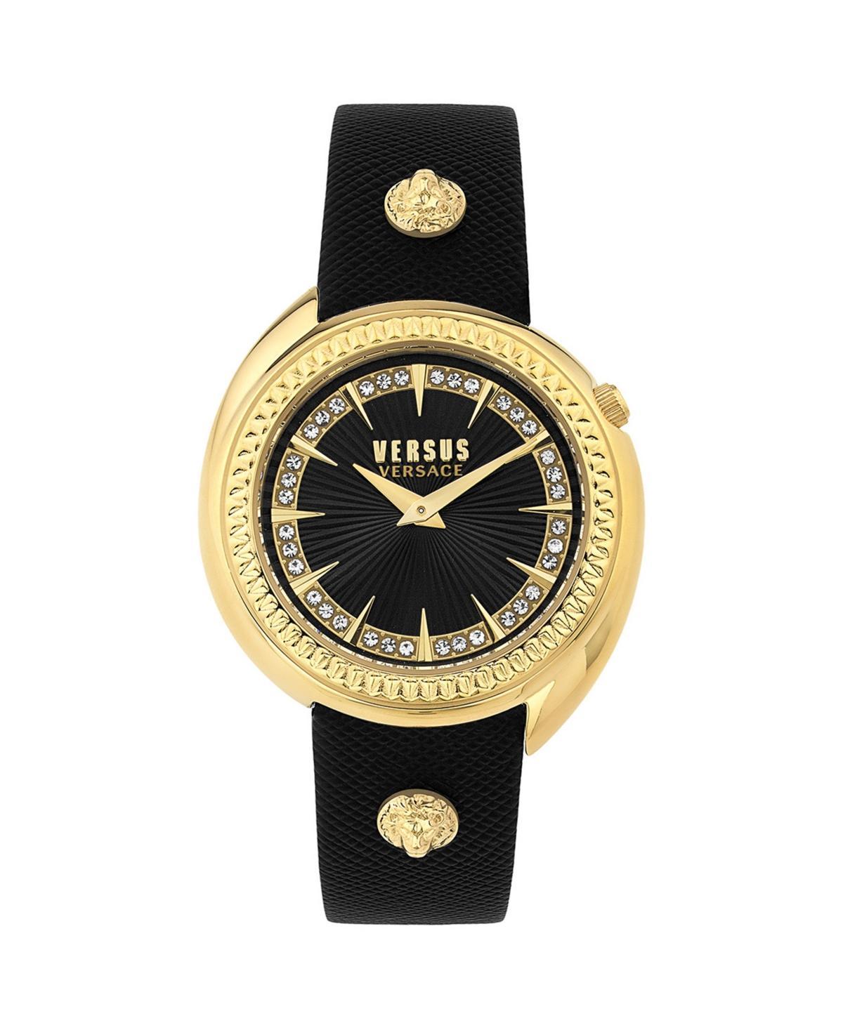 Versus By Versace Womens Tortona Crystal Two Hand Black Leather Strap Watch Product Image