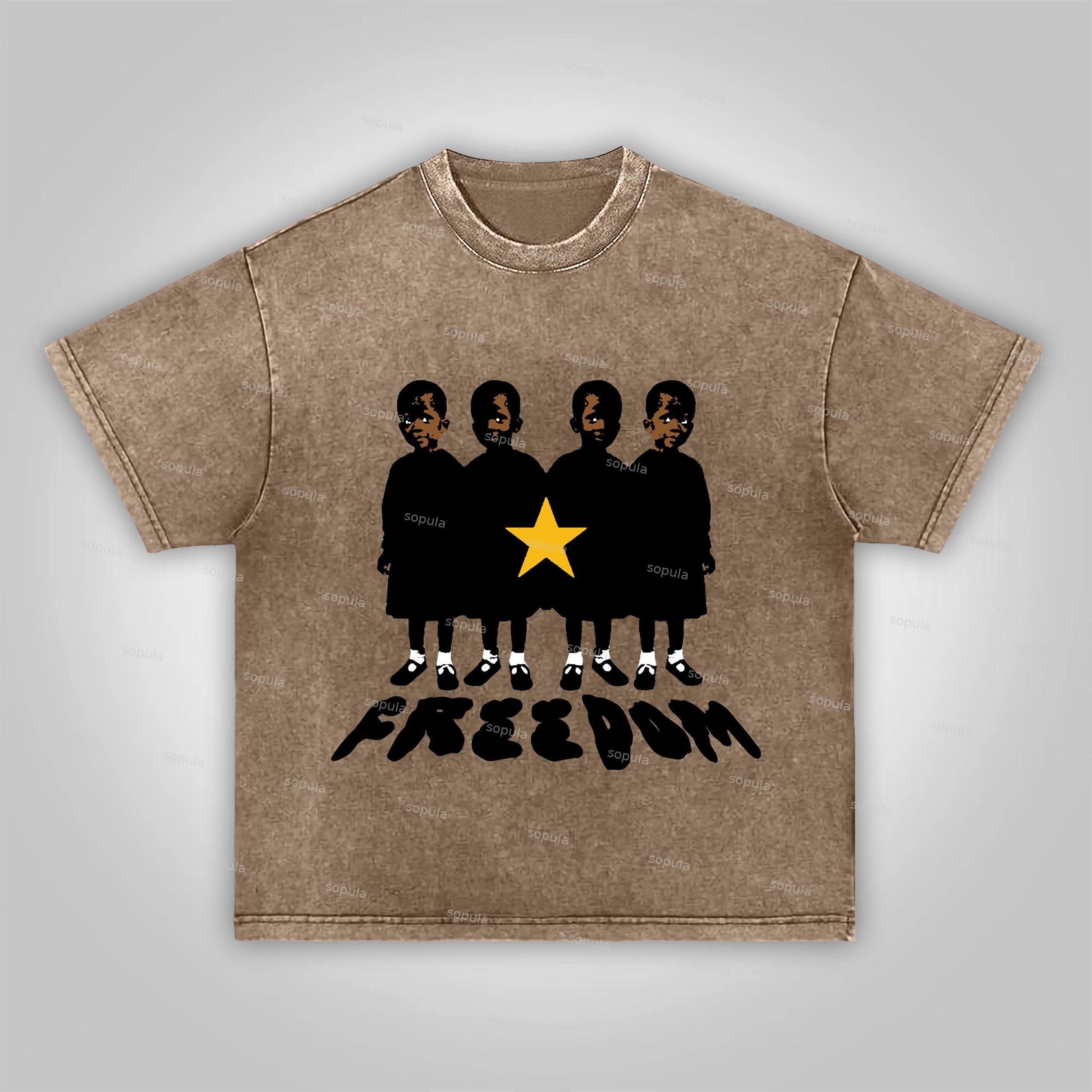 Sopula Freedom Vintage Graphic Print Acid Washed T-Shirt Product Image