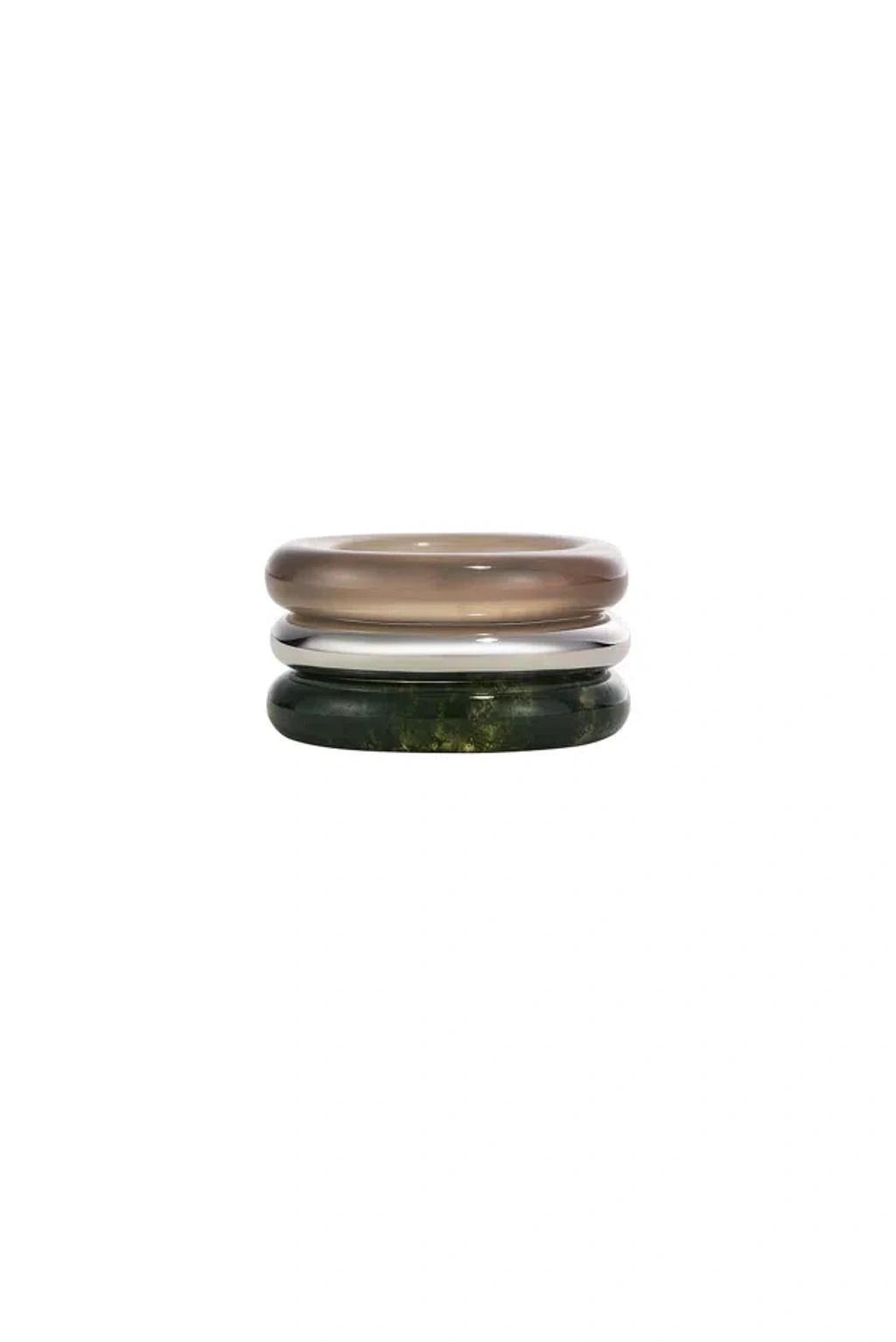 BY PARIAH Stone Trilogy Stack Ring In Moss & Grey Agate Product Image