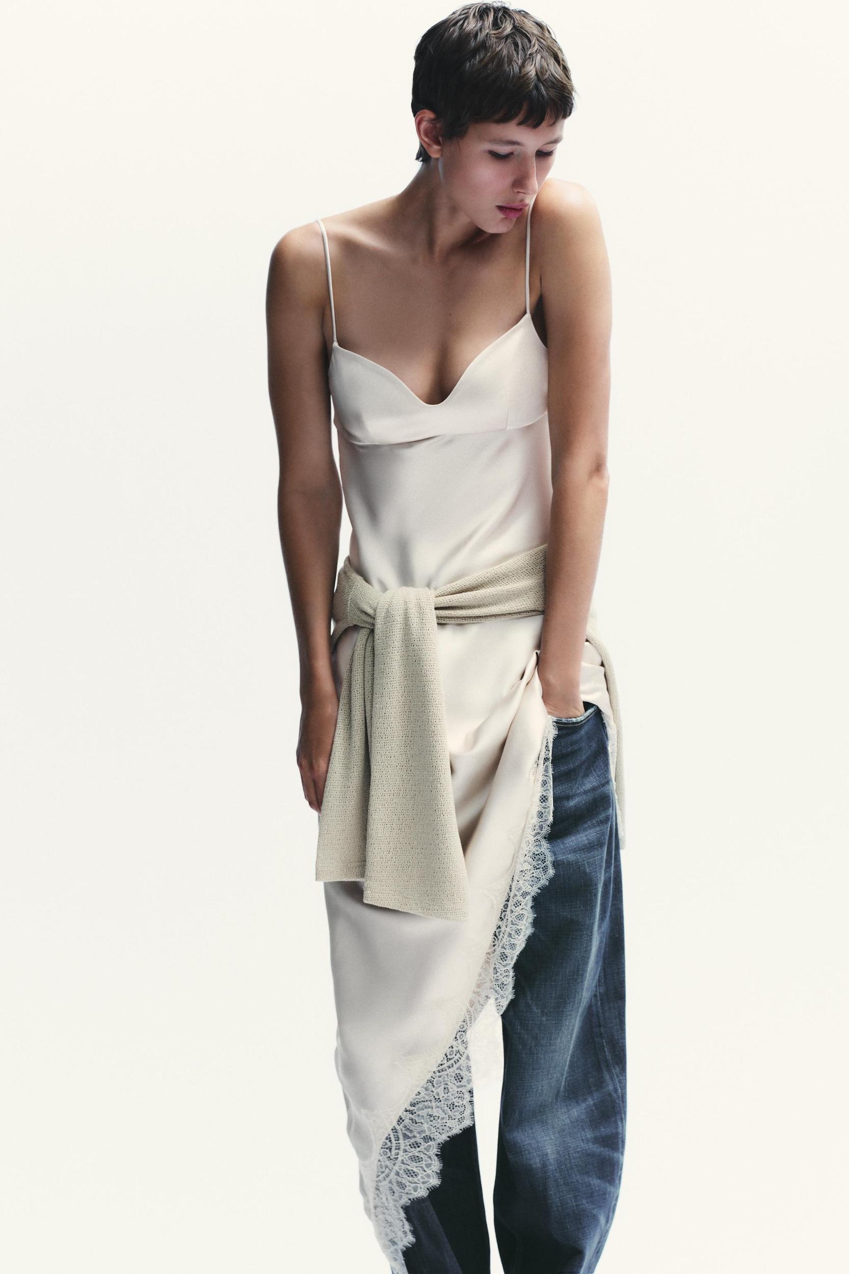 SATIN EFFECT LACE DRESS Product Image