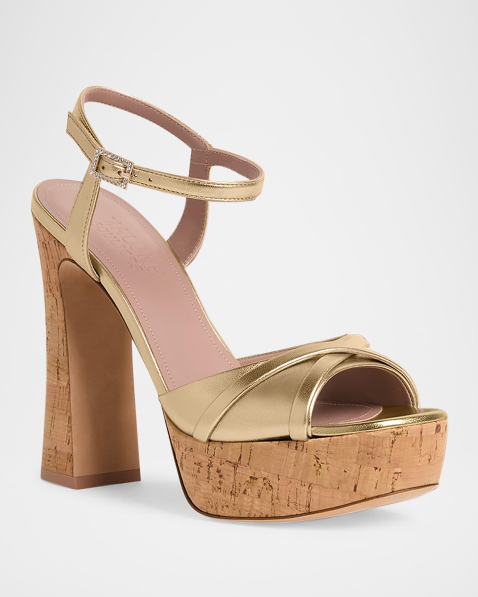 Metallic Leather Crisscross Cork Platform Sandals Product Image