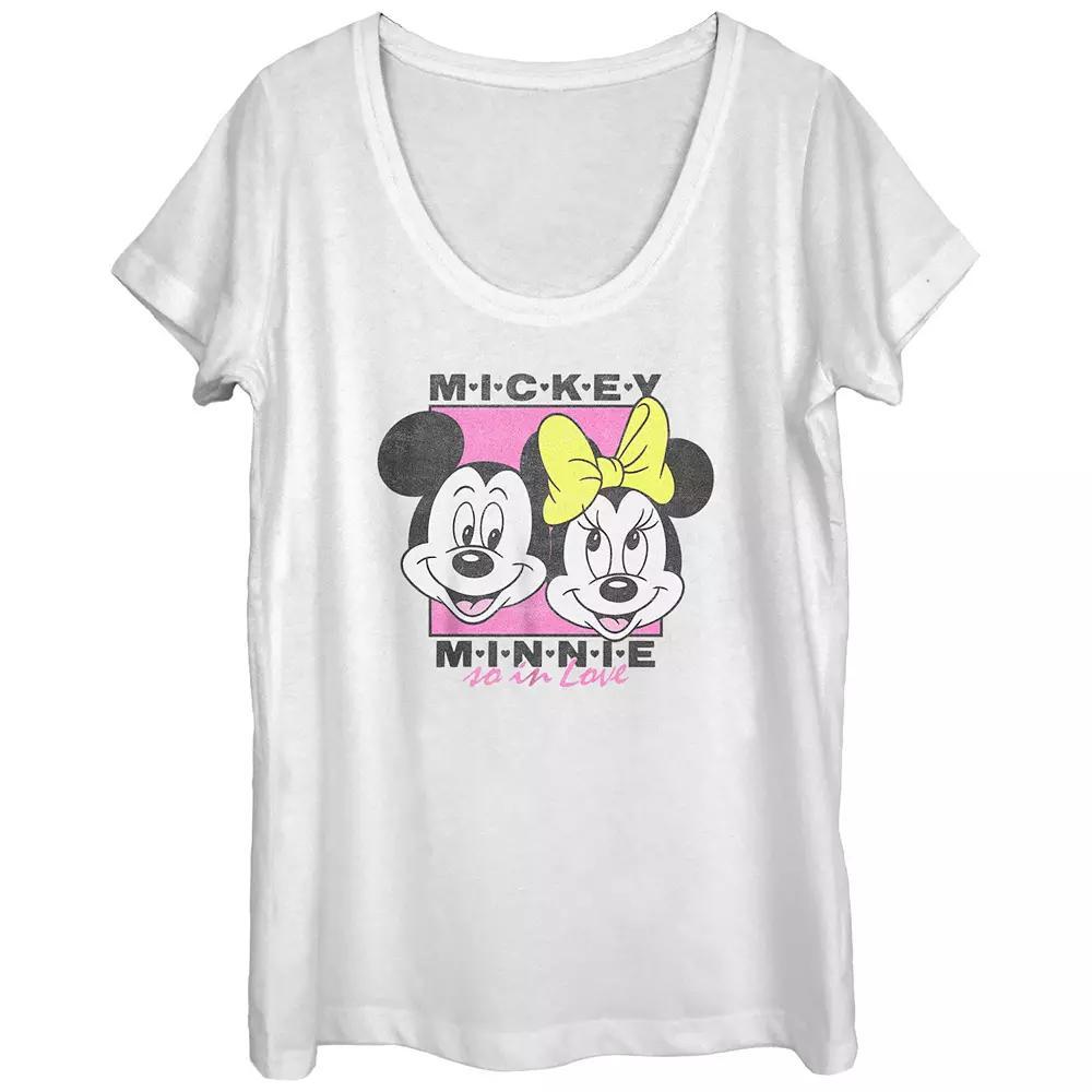 Disney's Mickey Mouse And Minnie In Love Scoop Neck Juniors' Graphic Tee, Women's, Size: Medium, White Product Image