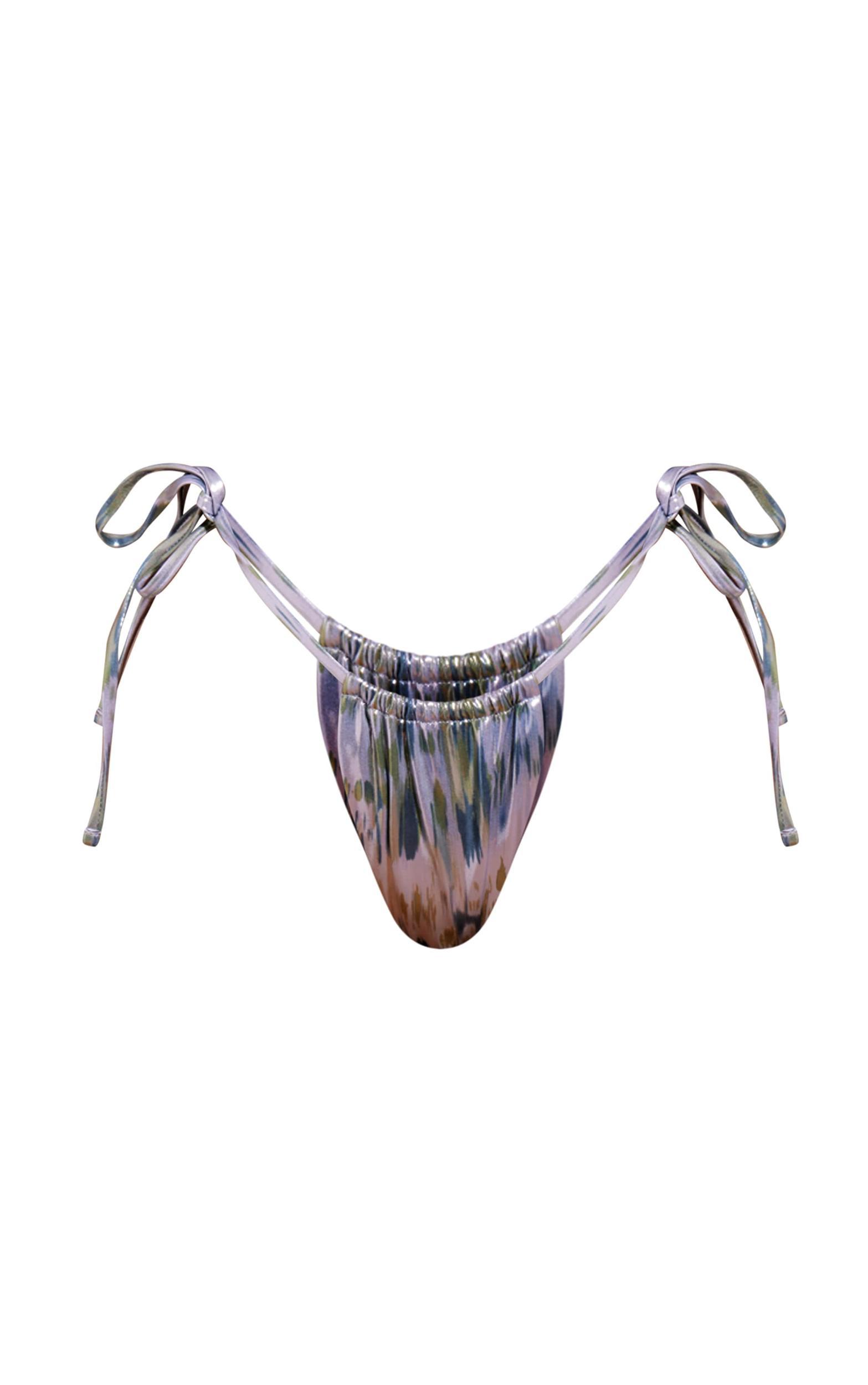 Silver Metallic Abstract Print Tie Side Bikini Bottoms Product Image