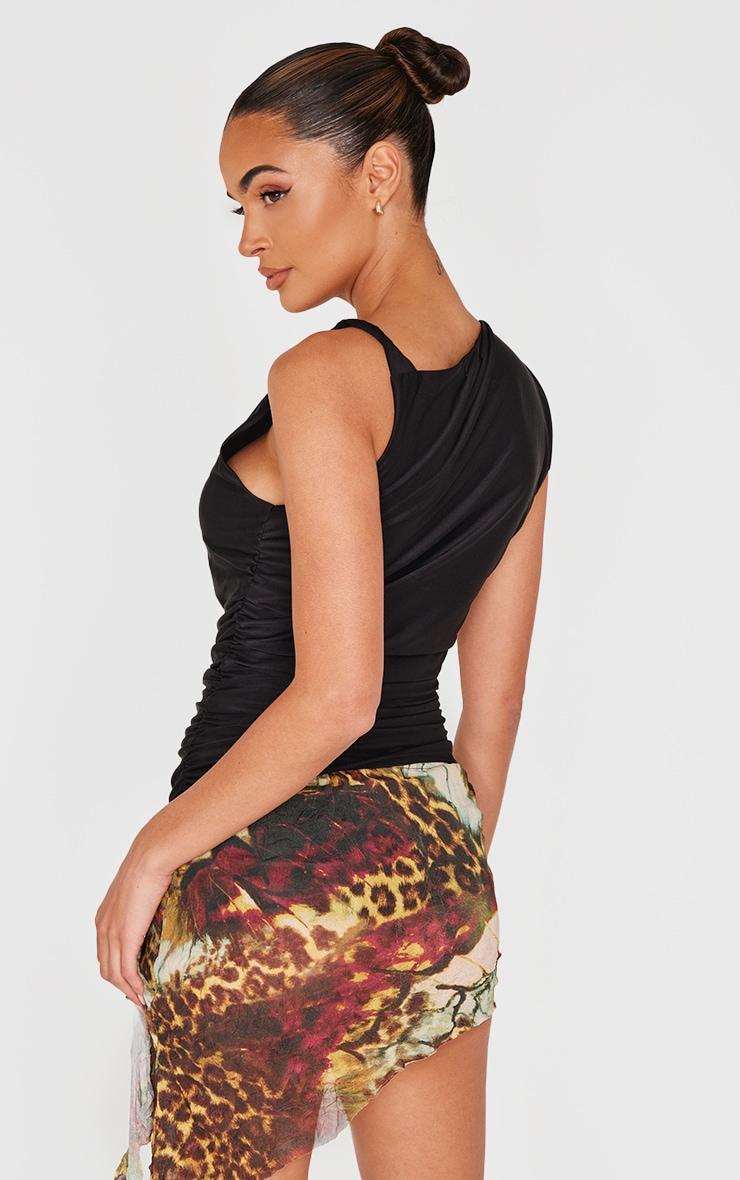 Black Slinky Ruched Twist Strap Detail Long Top Product Image