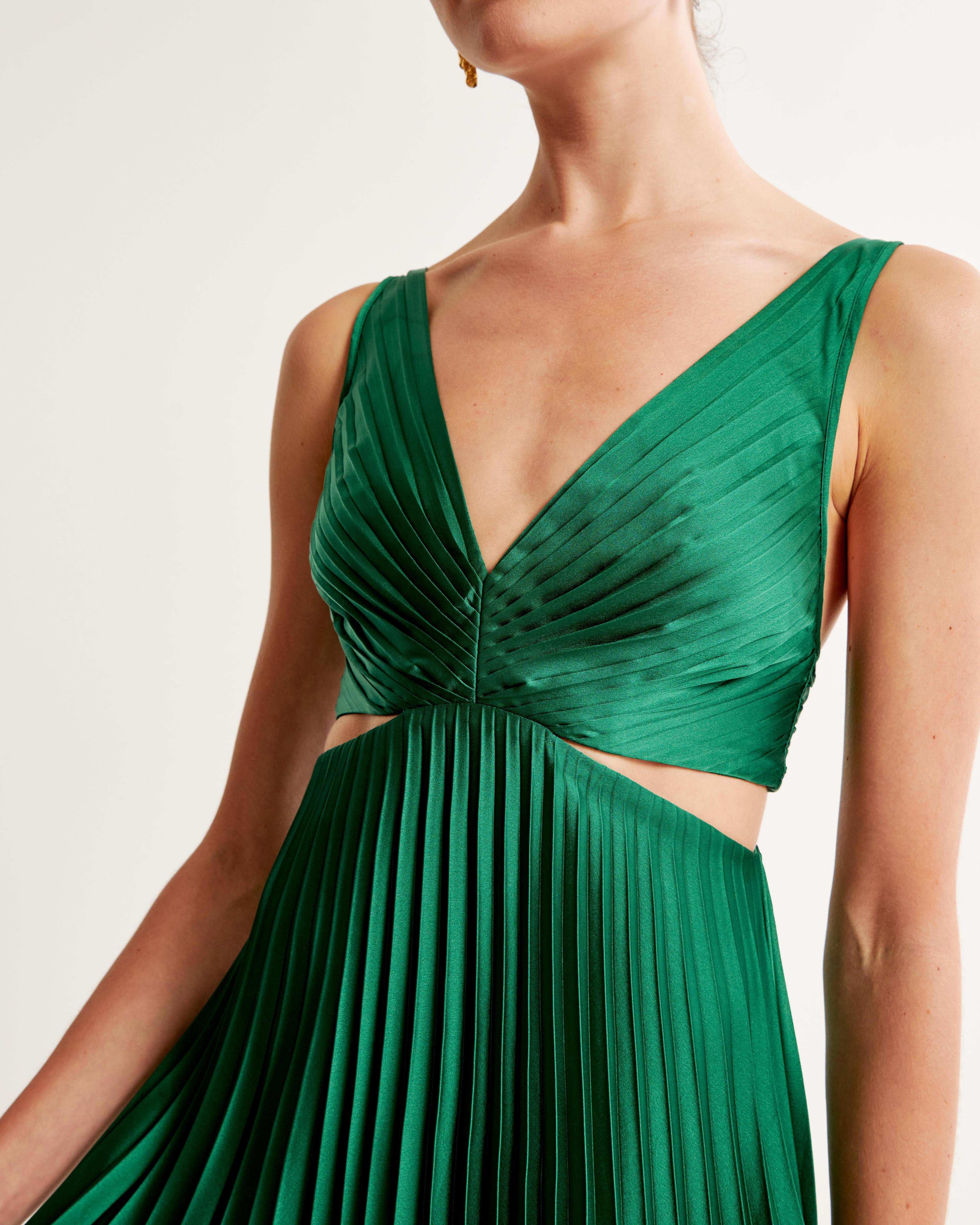 The A&F Giselle Pleated Cutout Maxi Dress Product Image