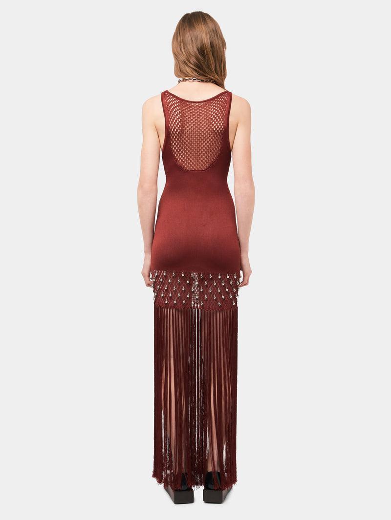 Crochet embellished dress with fringes and pearls Product Image