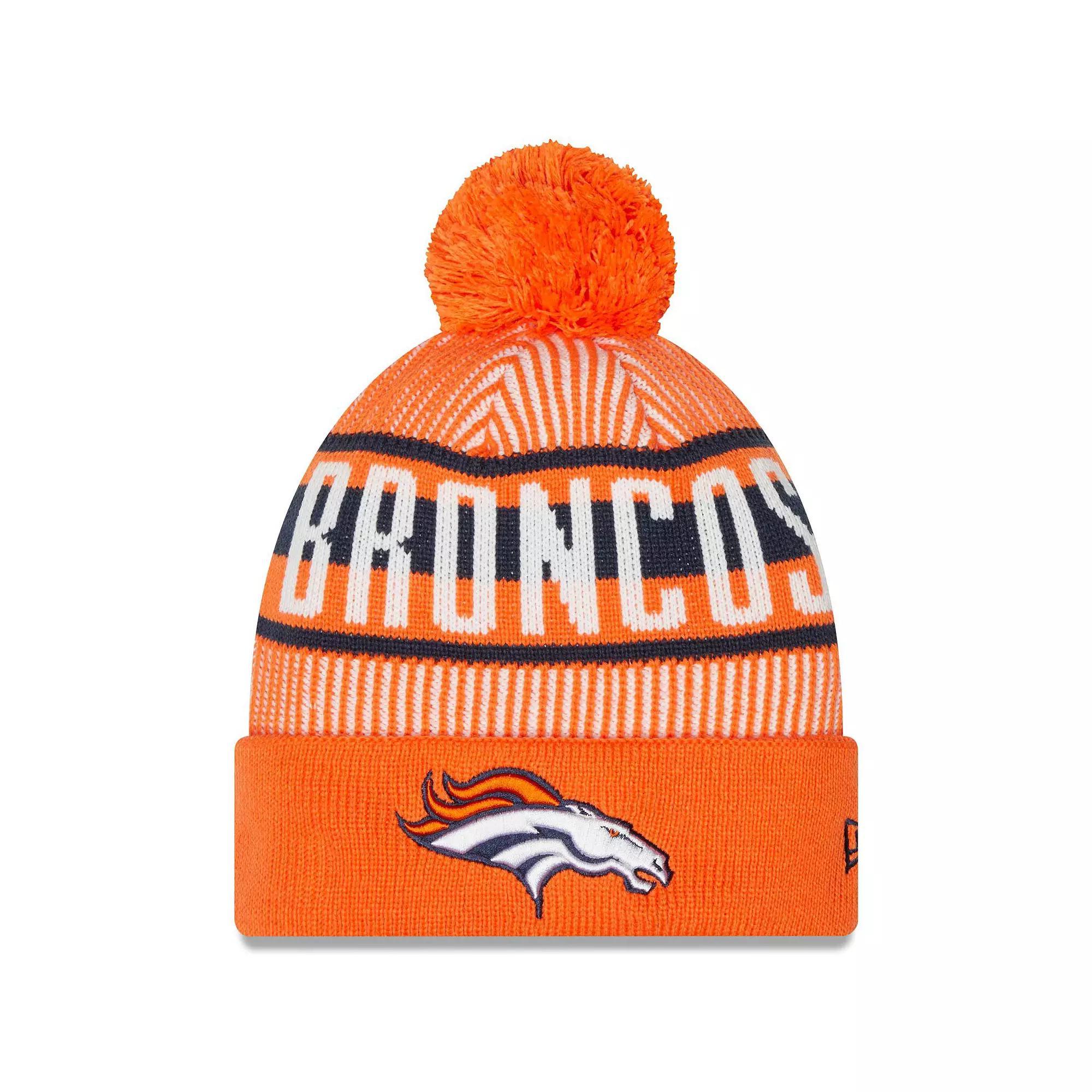 Men's New Era Orange Denver Broncos Striped Cuffed Knit Hat with Pom Product Image