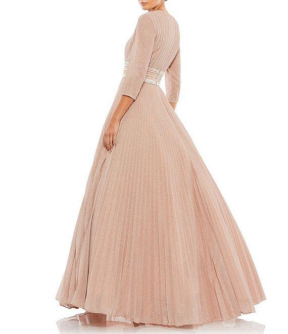 Ieena for Mac Duggal Crew Neck 3/4 Sleeve Shimmering Ball Gown Product Image
