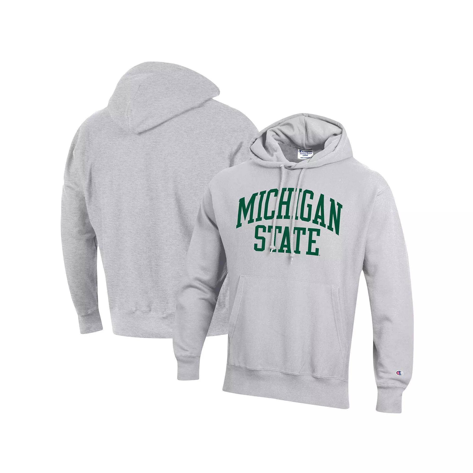Men's Champion Heathered Gray Michigan State Spartans Team Arch Reverse Weave Pullover Hoodie, Size: Small, Grey Product Image