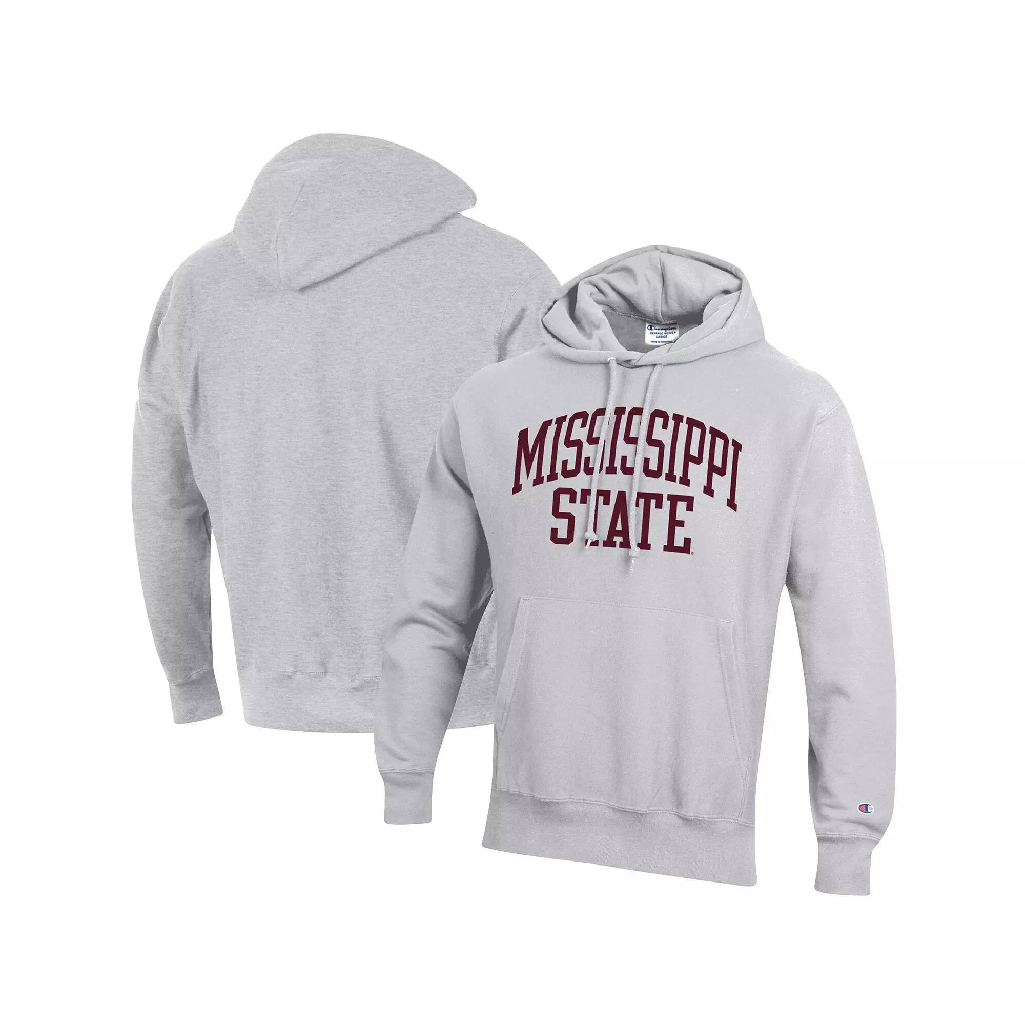 Men's Champion Heathered Gray Mississippi State Bulldogs Team Arch Reverse Weave Pullover Hoodie, Size: 2XL, Mst Grey Product Image