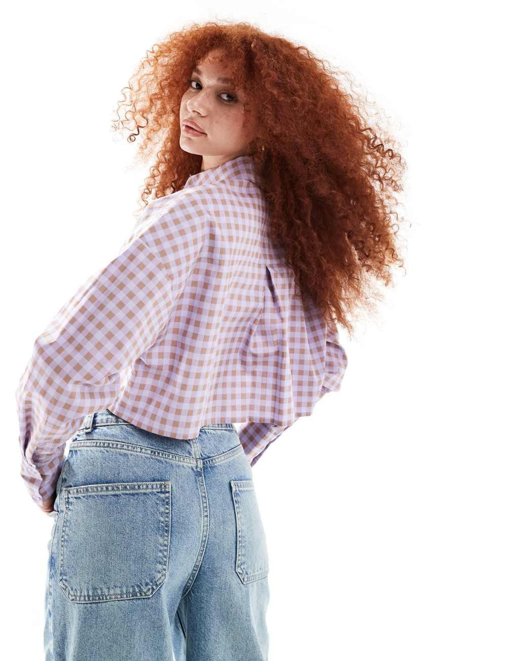 ASOS DESIGN ultimate cropped shirt in gingham plaid Product Image