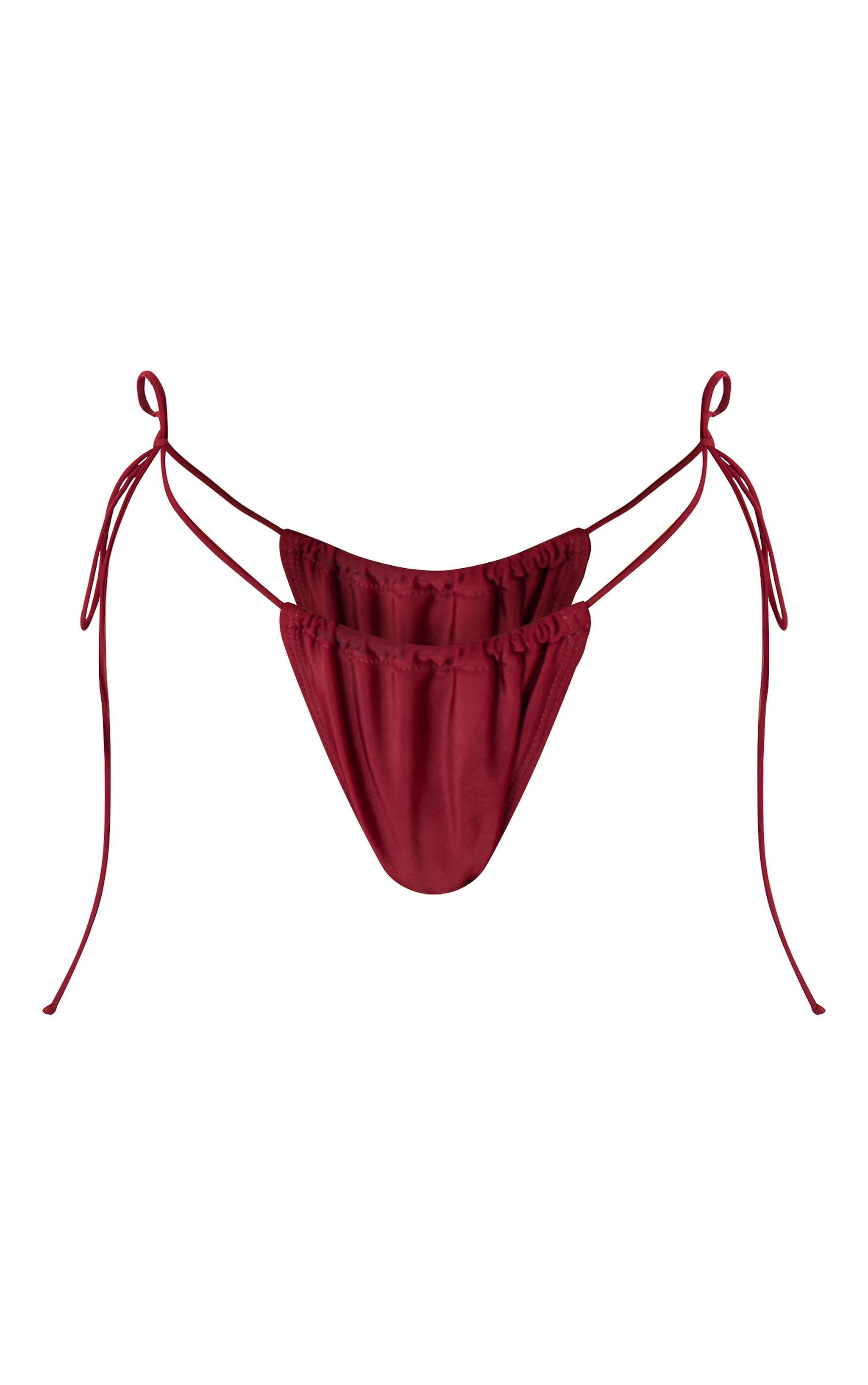 Burgundy Ruched Tie Side Bikini Bottoms Product Image