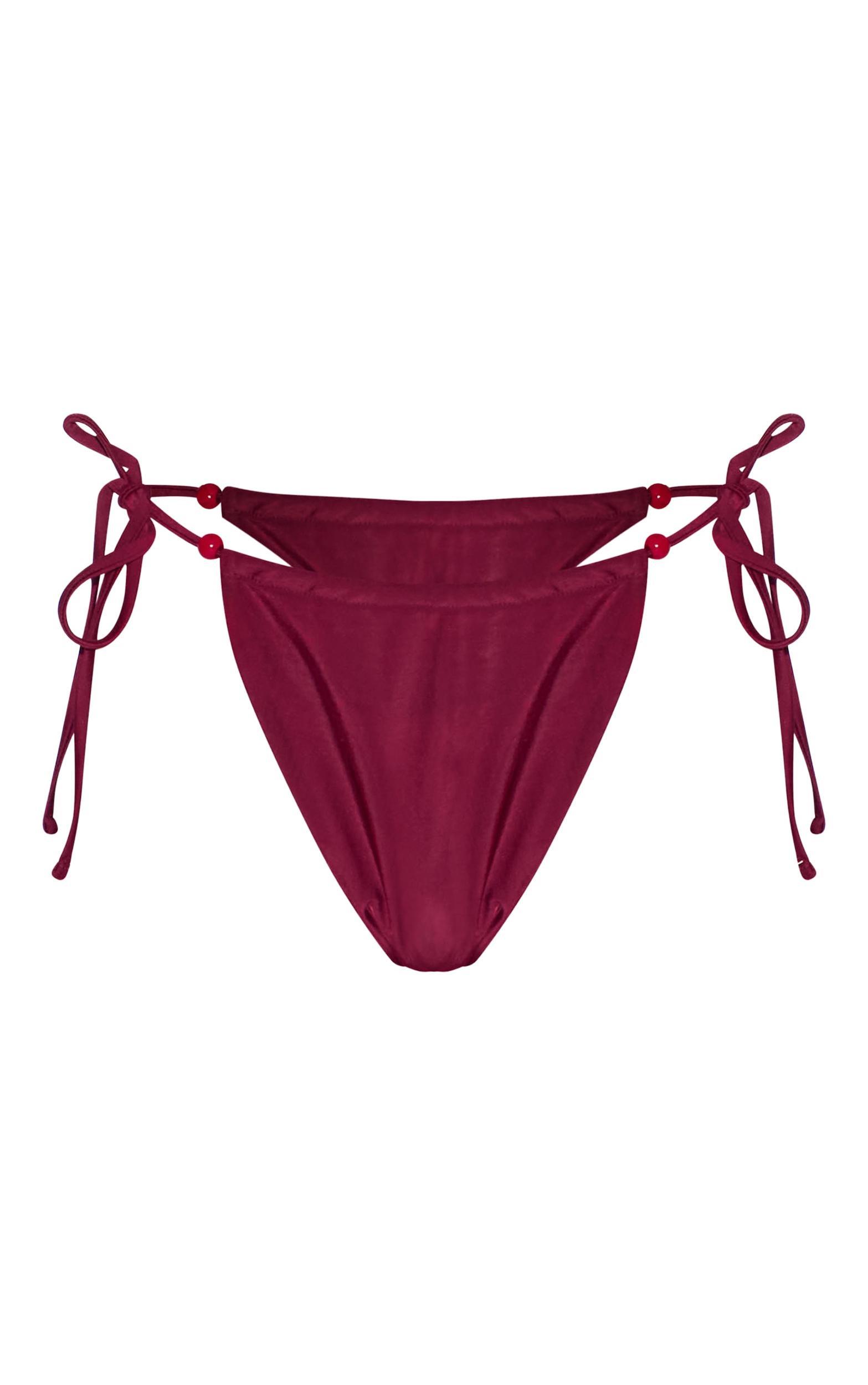 Burgundy Beaded Tie Side Bikini Bottoms Product Image