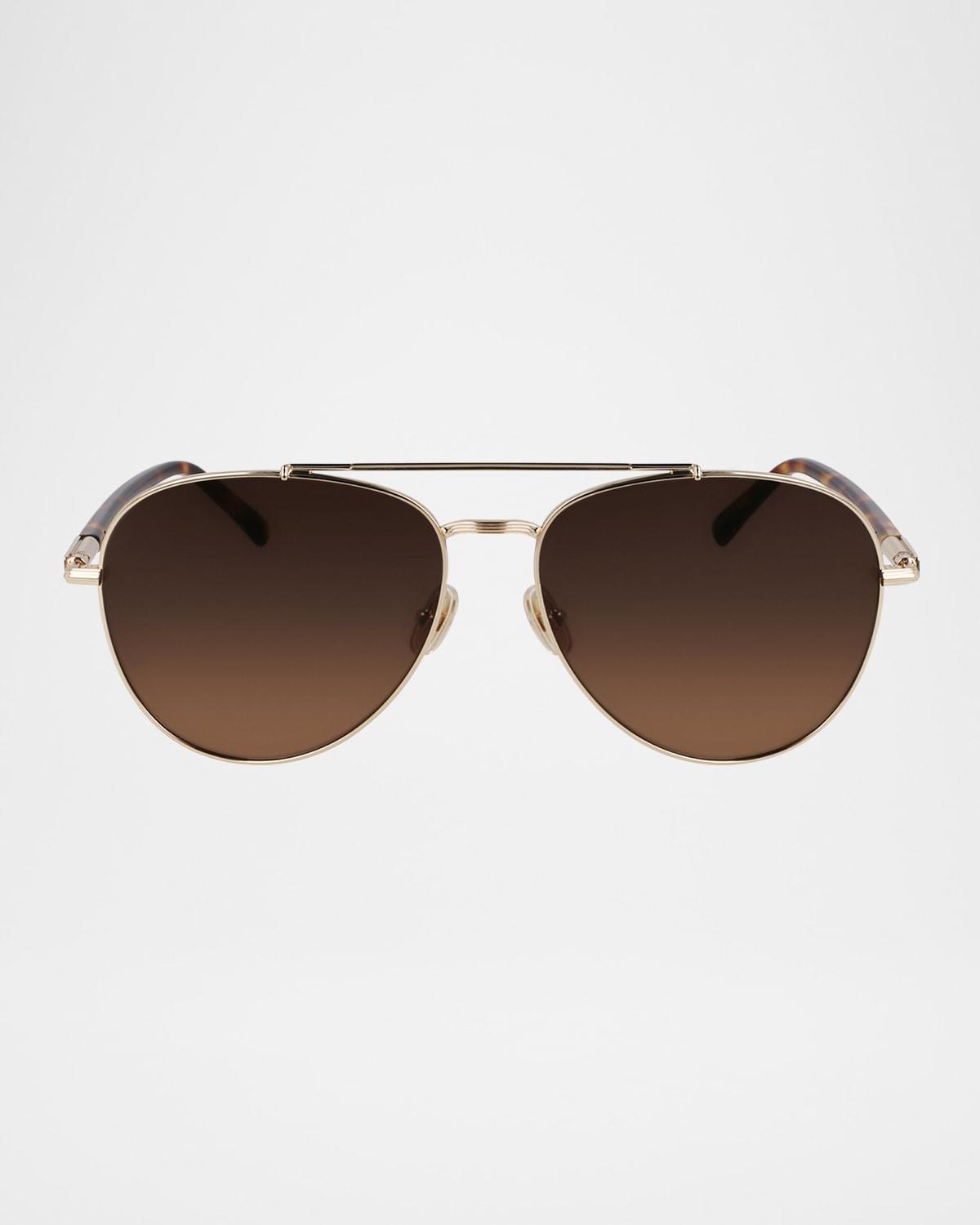 FERRAGAMO Men's Sf316s Prisma Metal Aviator Sunglasses In Brown Product Image