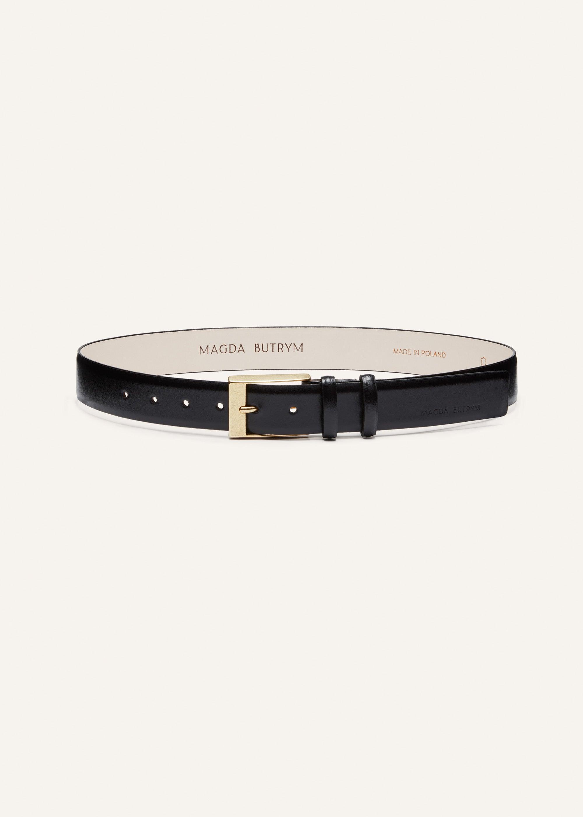 Classic gold buckle belt in black leather Product Image