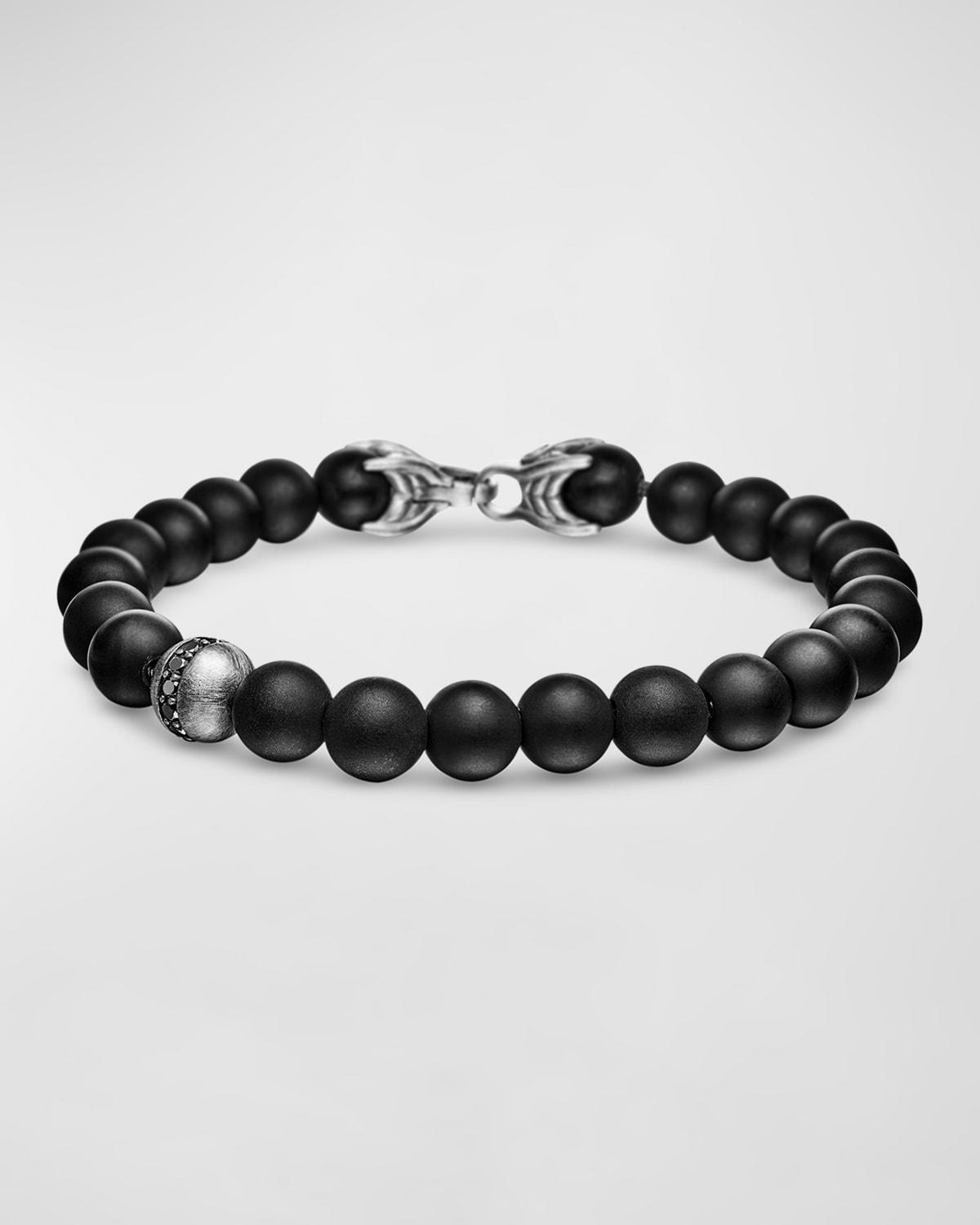 Mens Spiritual Beads Bracelet with Diamonds and Silver, 8mm Product Image