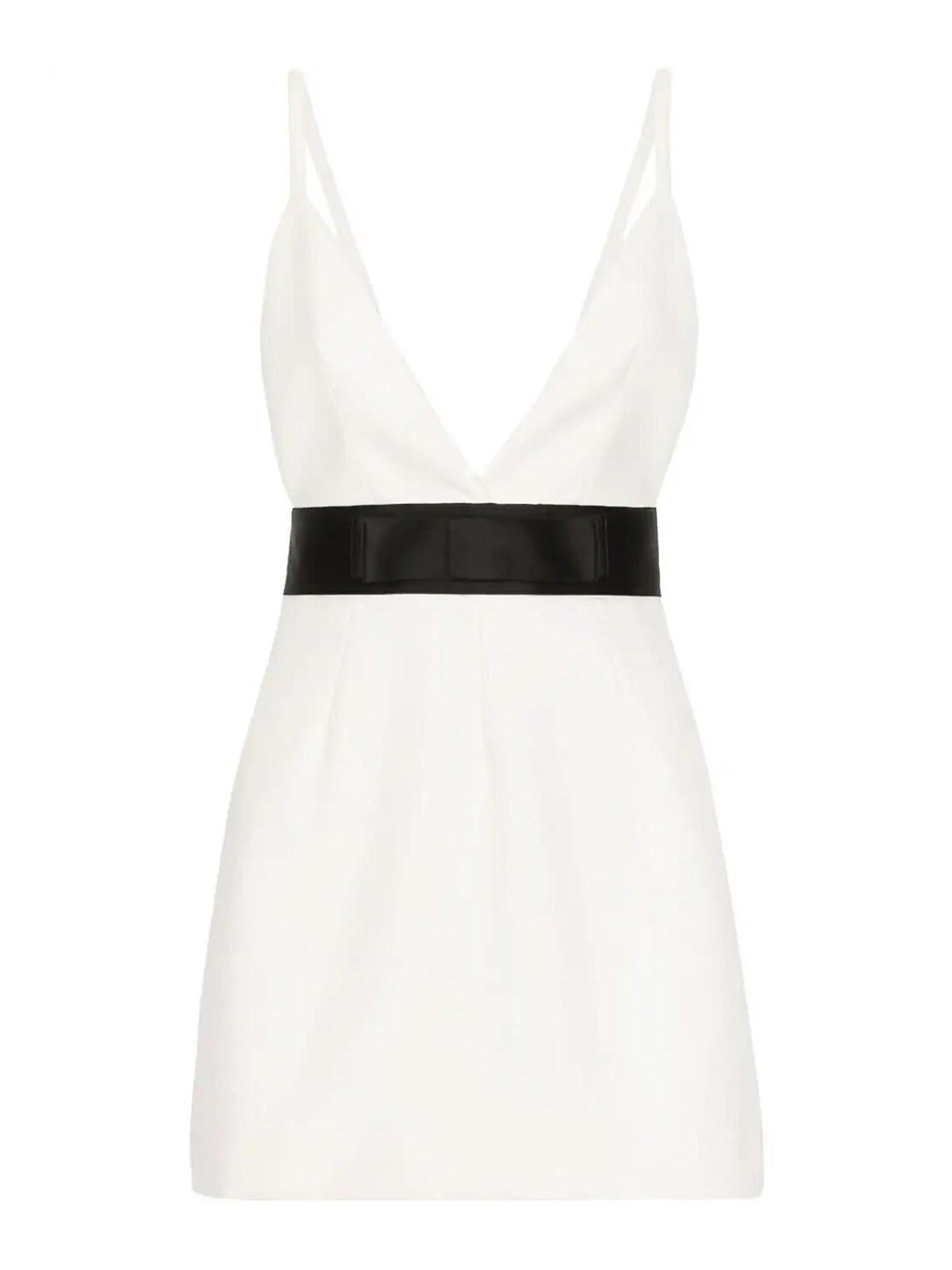 DOLCE & GABBANA Bow Mini Dress In Bianco Naturale Product Image