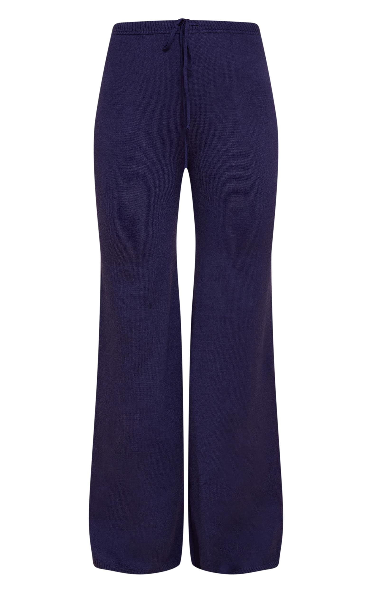 Tall Navy Knitted Straight Leg Pants Product Image