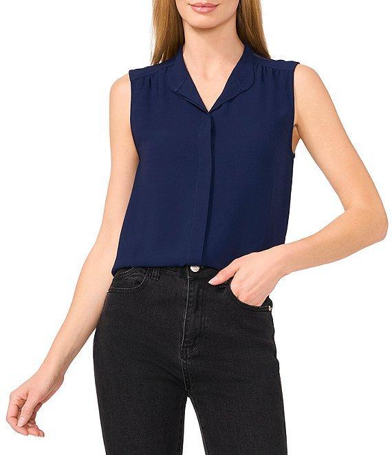 CeCe Woven Stand Collar Sleeveless Button Front Top Product Image