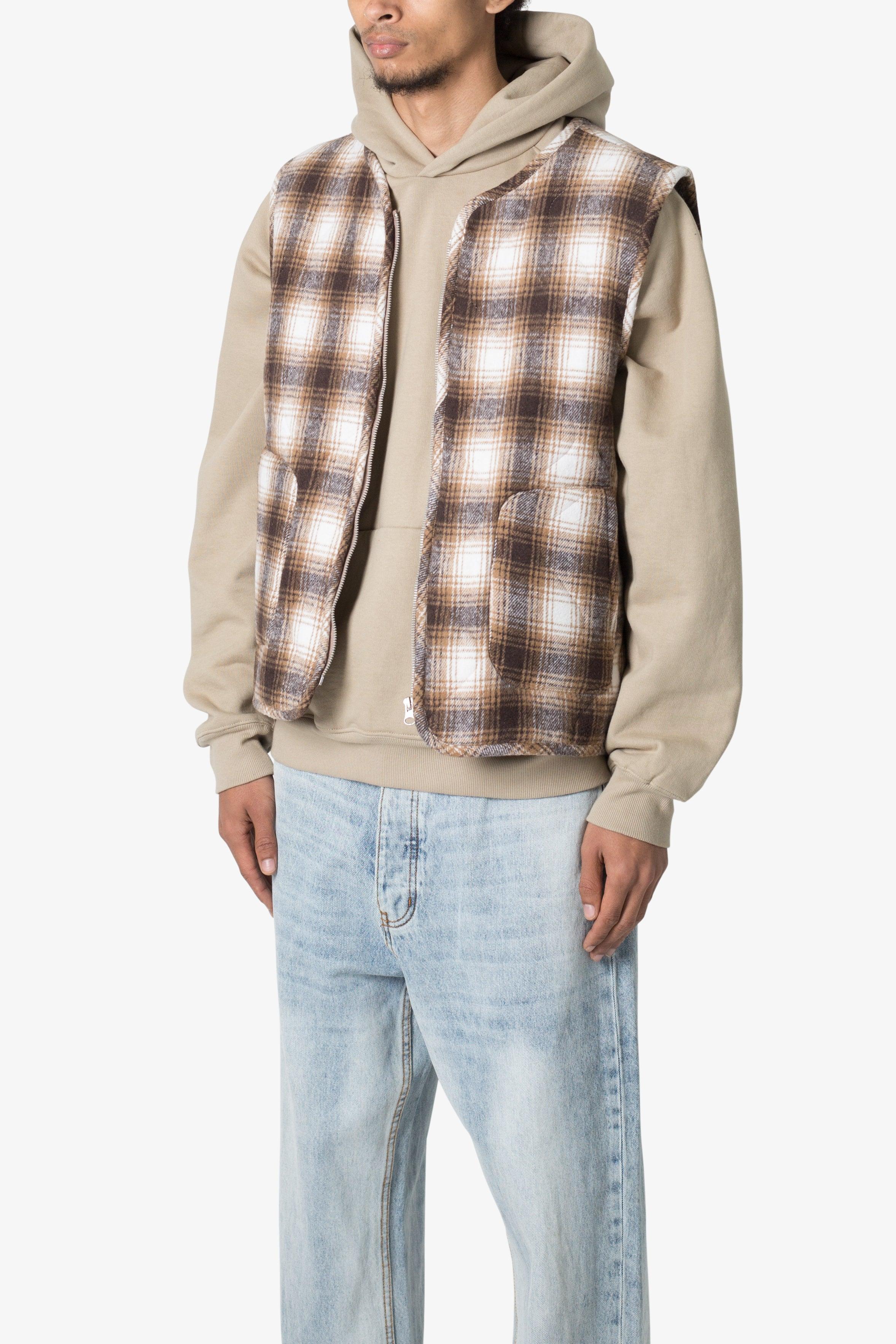 Brushed Plaid Vest - Brown/White Product Image