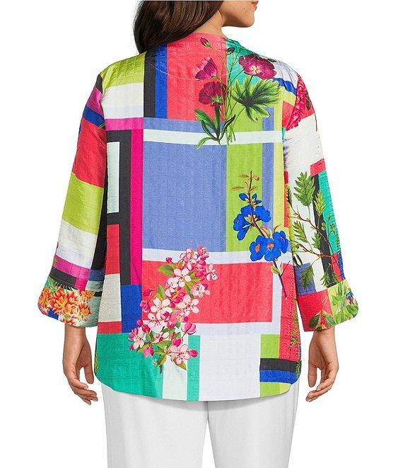 IC Collection Plus Color Block Floral Print Stand Collar Bracelet Sleeve Jacket Product Image